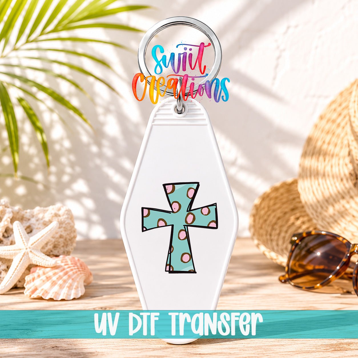 Polka Dot Cross Motel Keychain UV DTF Transfer | Religious Faith Design | MK579 - Swiit Creations