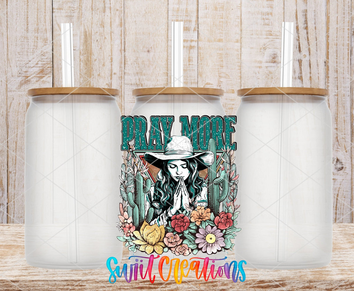 Pray More UV DTF Decal | Western Cowgirl Faith Tumbler Wrap | Floral Christian Glass Can Transfer | UV1351 - Swiit Creations