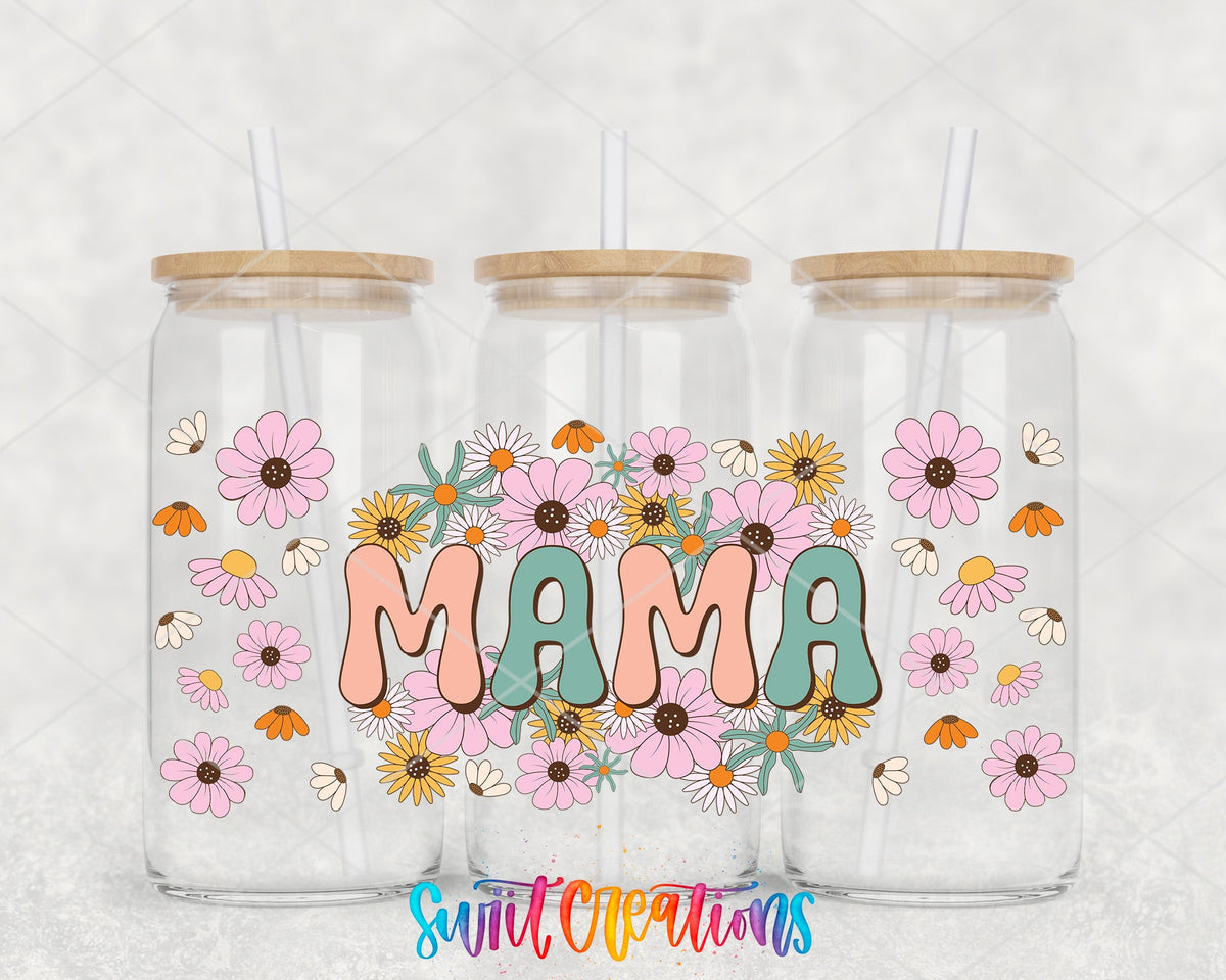 Retro Mama UV DTF Transfer Tumbler Wrap | Floral Boho Mom Cup Decal | DTF048 - Swiit Creations