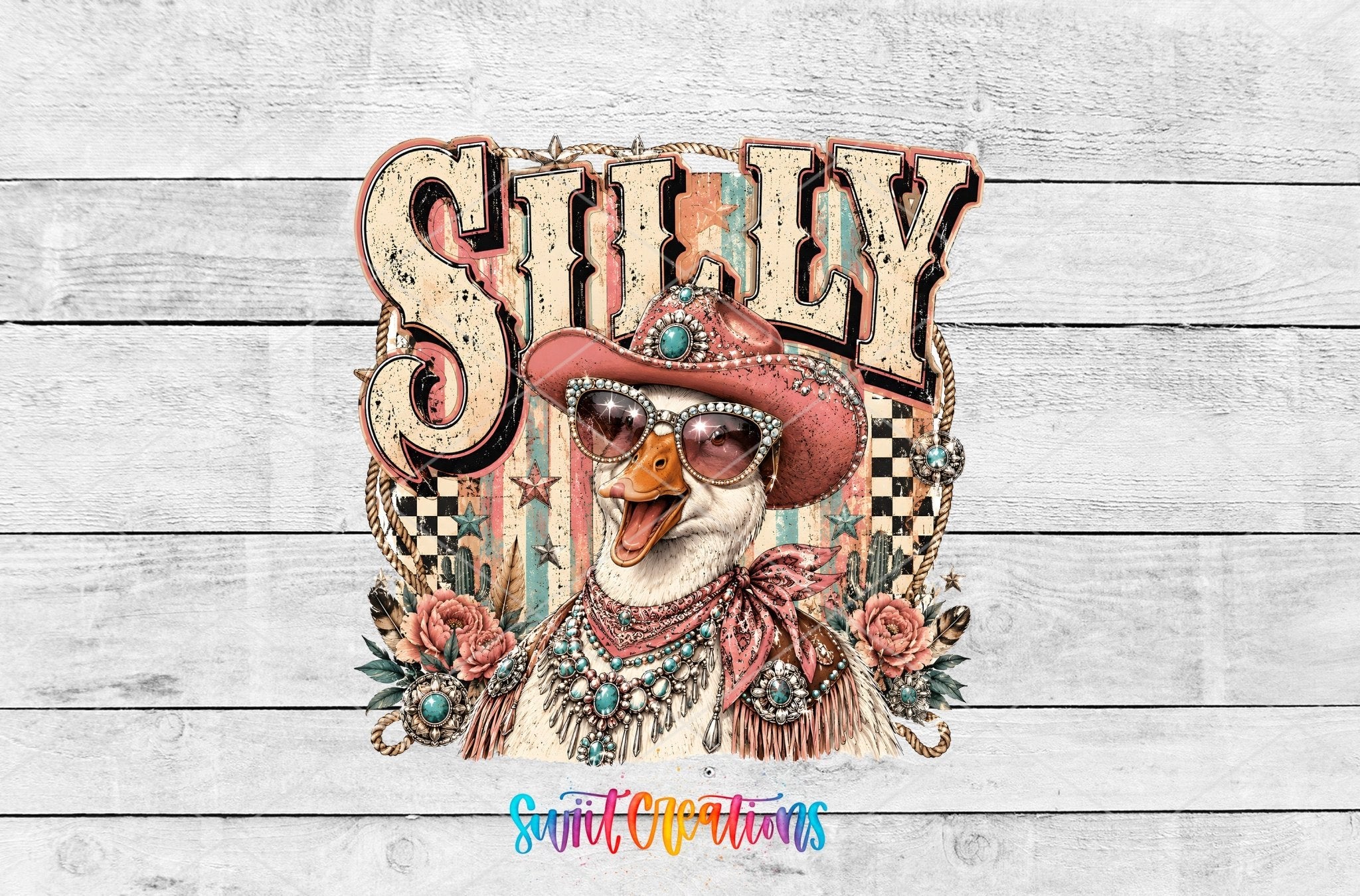 Silly Goose Western Goose UV DTF Transfer | Retro Cowboy Goose Drinkware Design | UV2089 - Swiit Creations