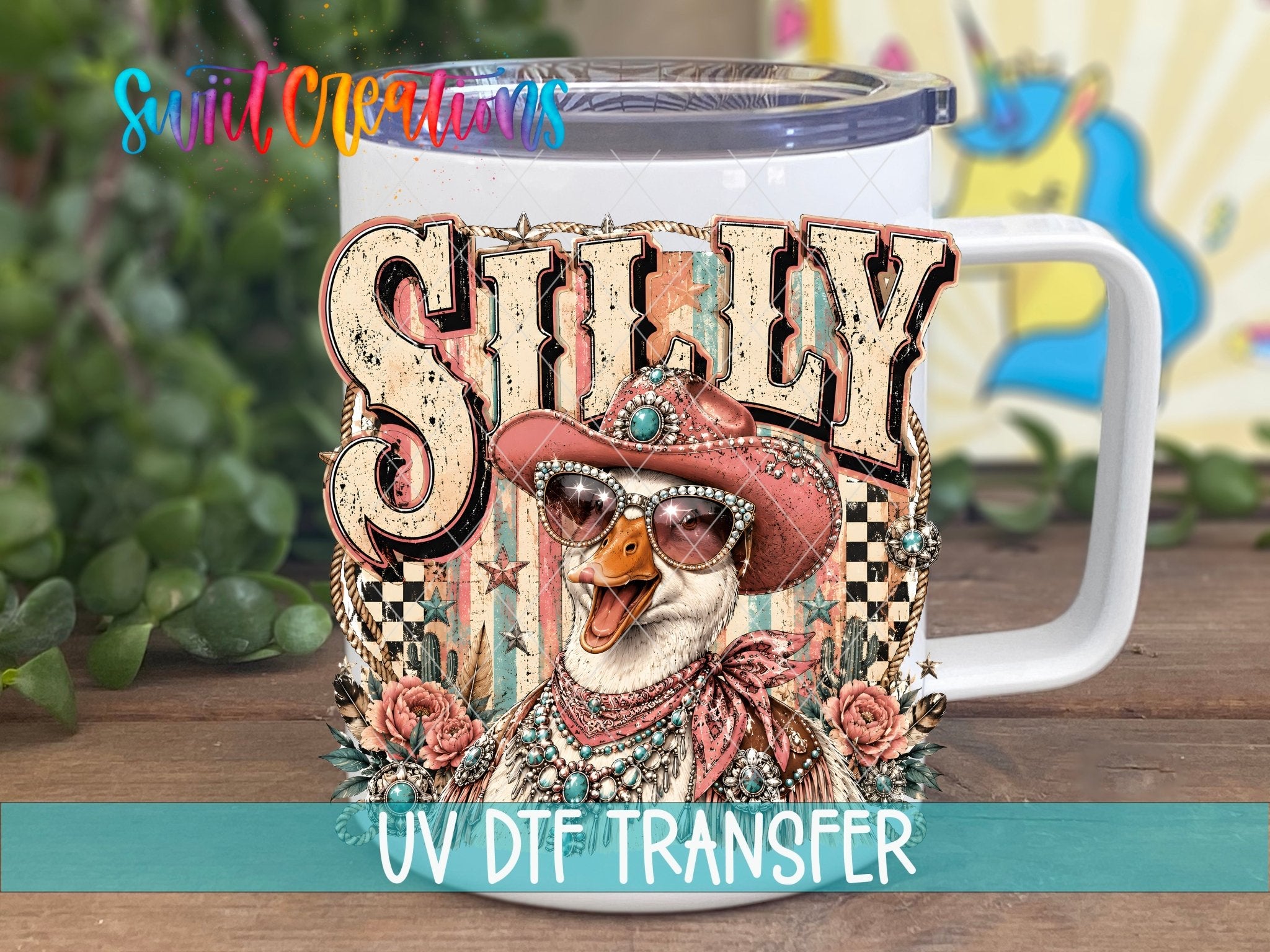 Silly Goose Western Goose UV DTF Transfer | Retro Cowboy Goose Drinkware Design | UV2089 - Swiit Creations