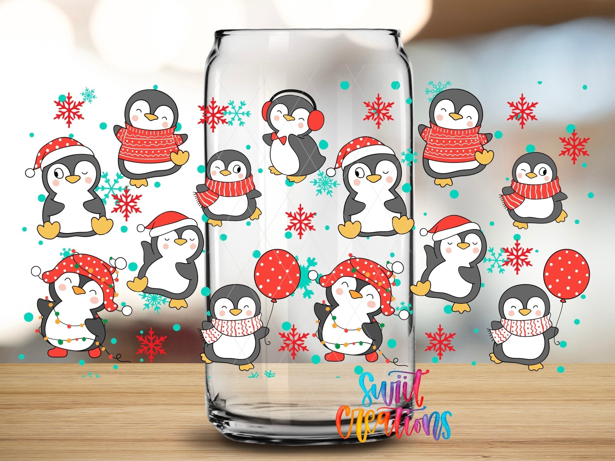 Snowflakes and Penguin Christmas UV DTF Transfer Tumbler Wrap | DTF097 - Swiit Creations
