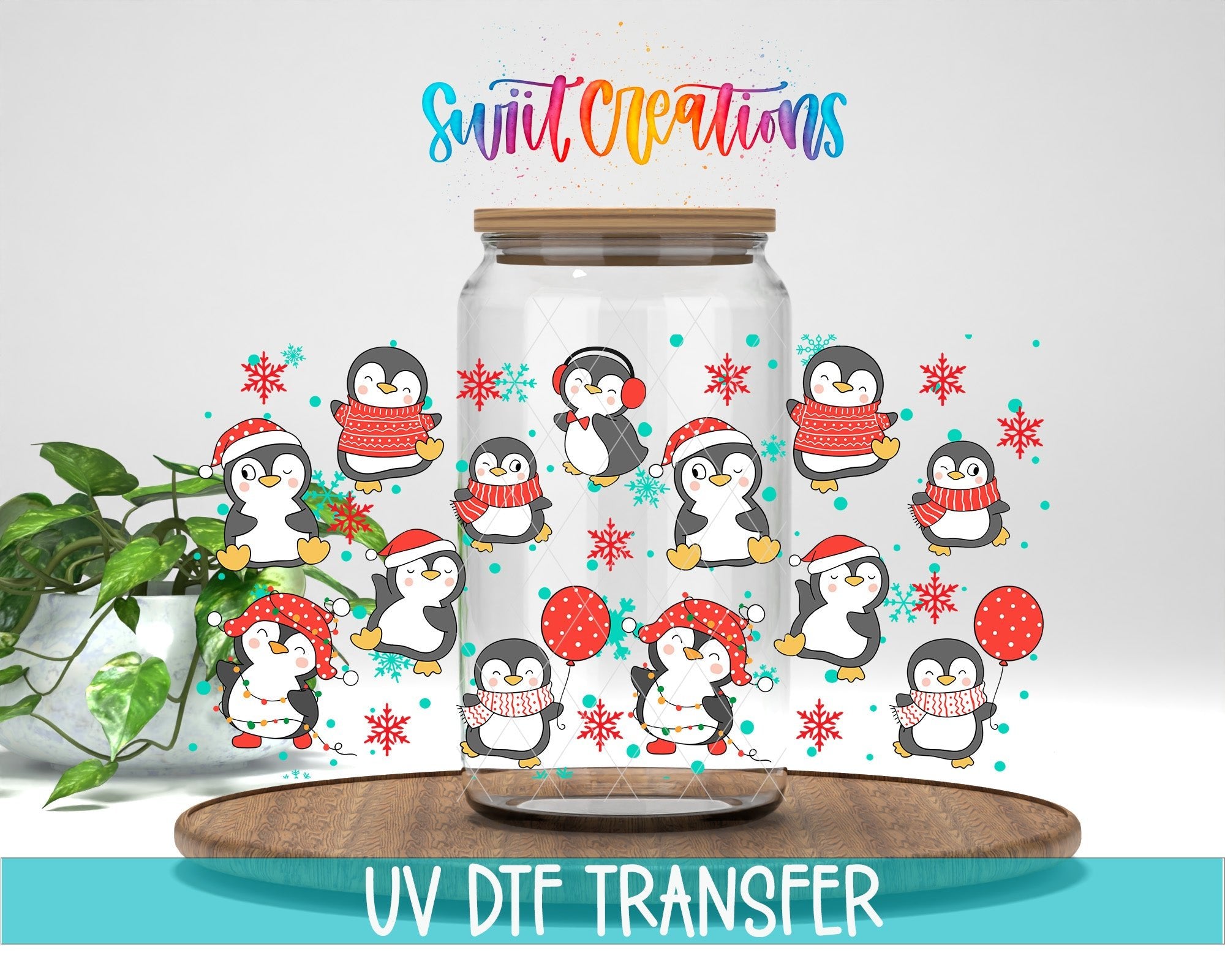 Snowflakes and Penguin Christmas UV DTF Transfer Tumbler Wrap | DTF097 - Swiit Creations