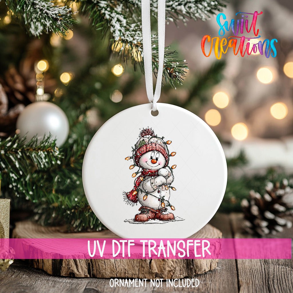 Snowman With Christmas Lights UV DTF Ornament Transfer | O-1834 - Swiit Creations