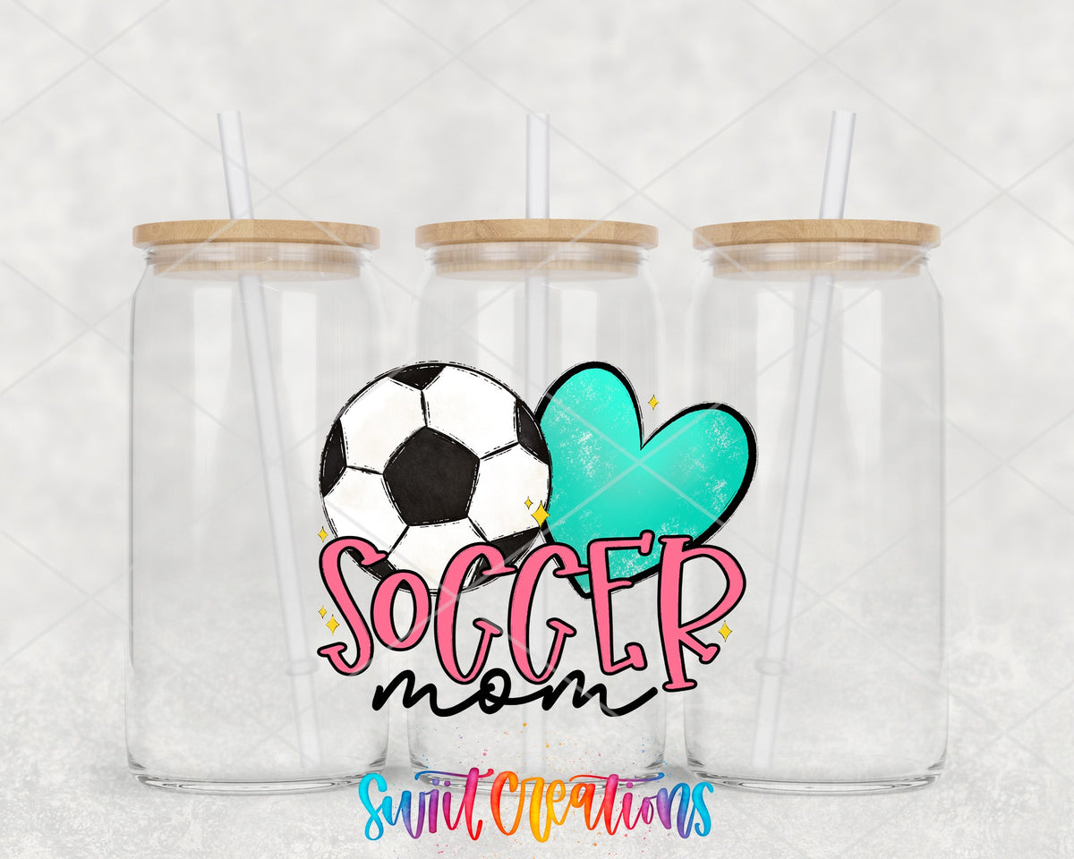 Soccer Mom UV DTF Transfer Tumbler Wrap | Pink Heart Sports Cup Decal | DTF237 - Swiit Creations