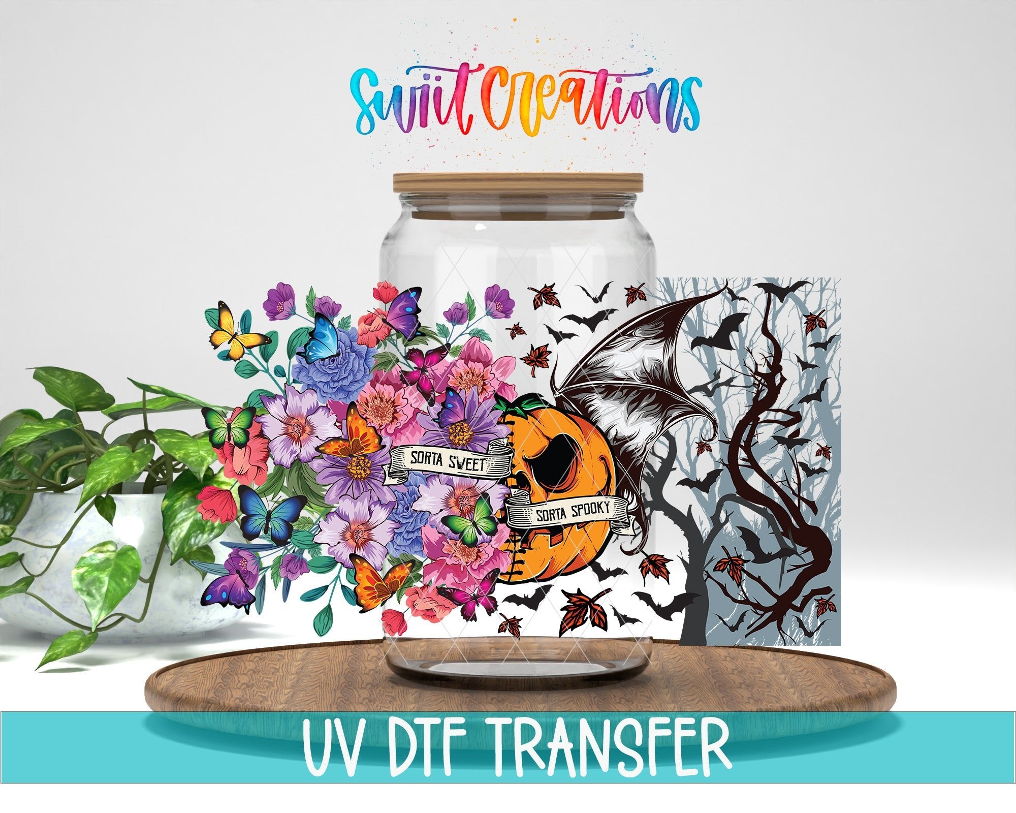 Sorta Sweet Spooky Floral Pumpkin UV DTF Transfer Tumbler Wrap | DTF070 - Swiit Creations