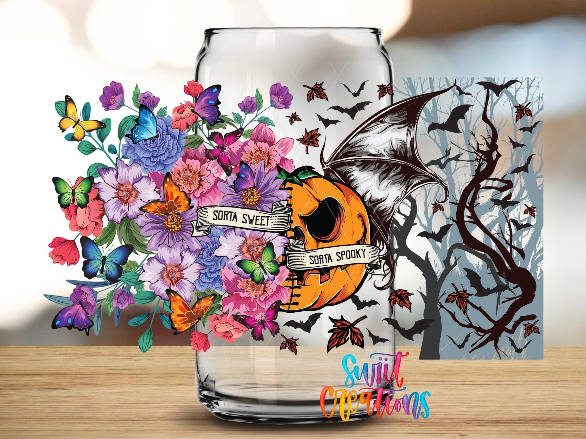 Sorta Sweet Spooky Floral Pumpkin UV DTF Transfer Tumbler Wrap | DTF070 - Swiit Creations