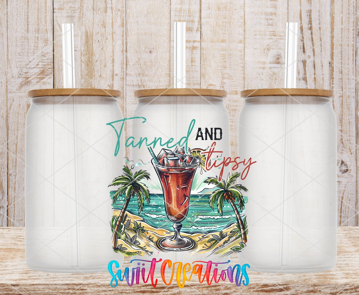 Tanned And Tipsy Beach Cocktail UV DTF Cup Decal | UV932 - Swiit Creations