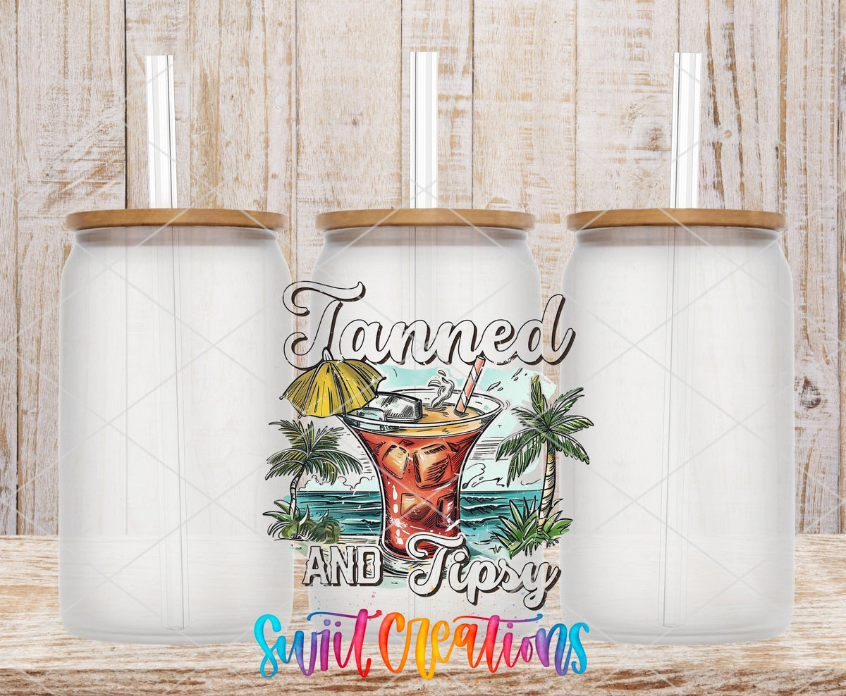 Tanned And Tipsy Tropical Cocktail UV DTF Cup Decal | UV933 - Swiit Creations
