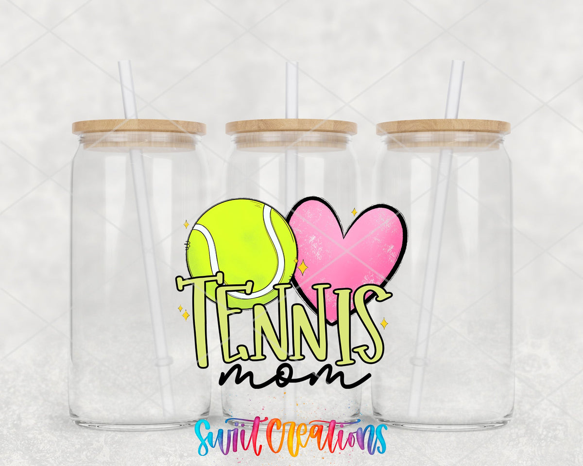 Tennis Mom UV DTF Transfer Tumbler Wrap | Pink Heart Sports Cup Decal | DTF238 - Swiit Creations