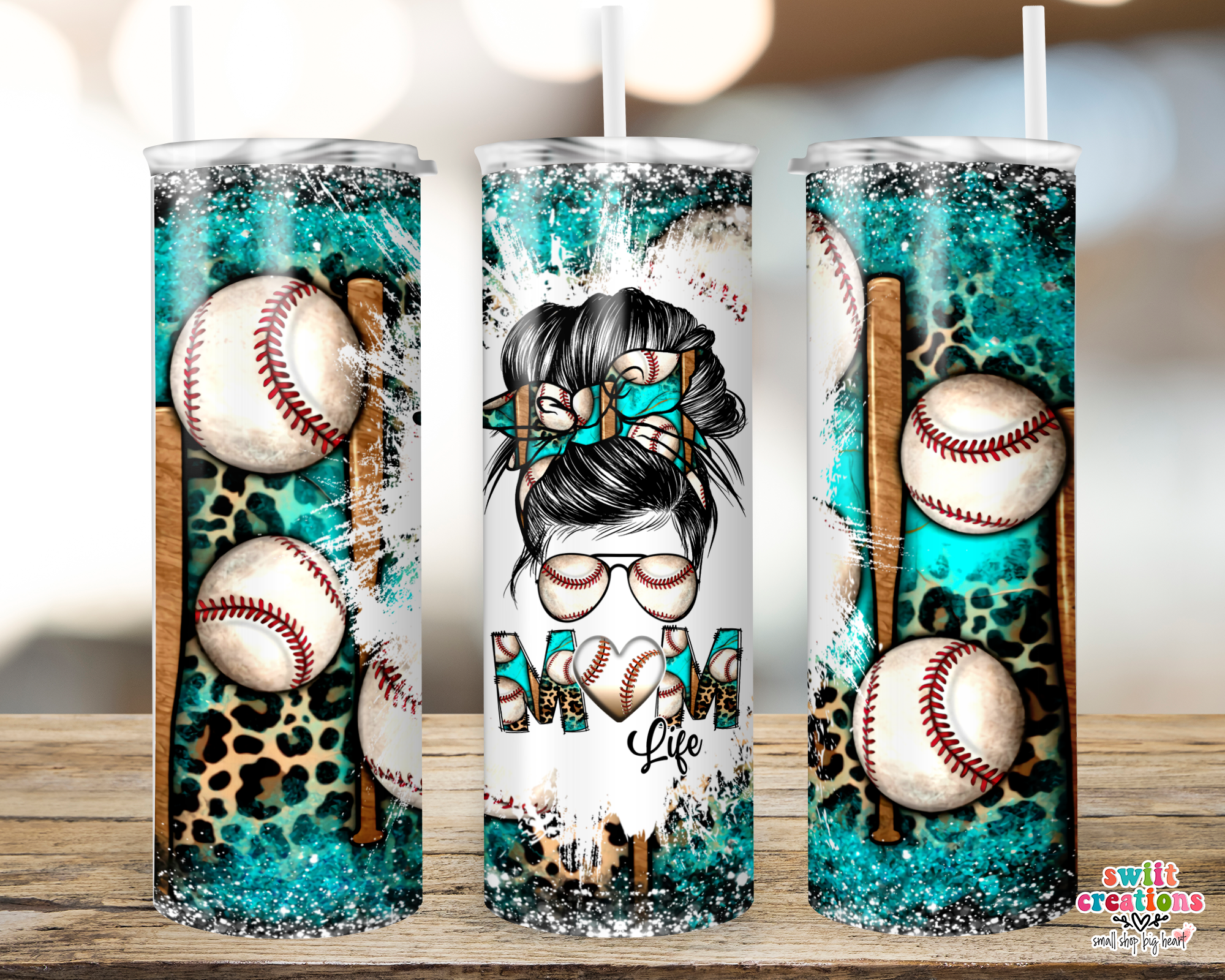 Baseball Mom Life Messy Bun Leopard Tumbler (T219)