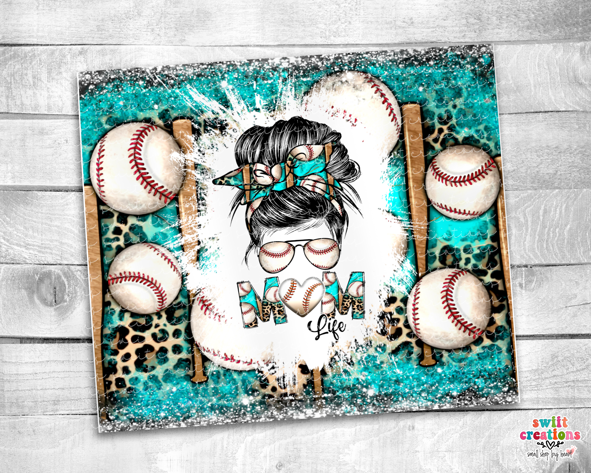 Baseball Mom Life Messy Bun Leopard Tumbler (T219)