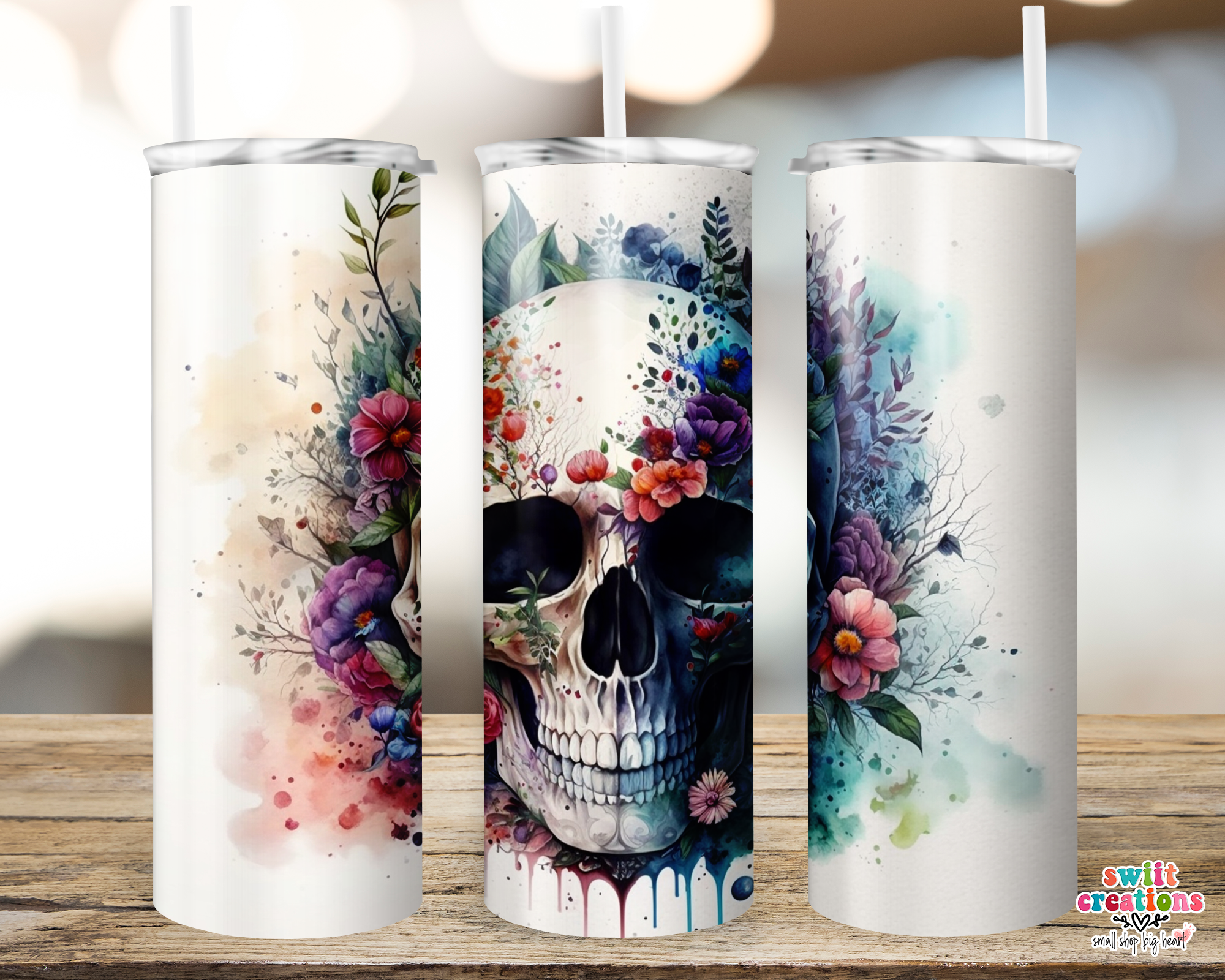 Floral Skull Tumbler (T404)