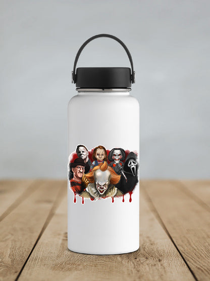 a water bottle with a picture of a group of people on it