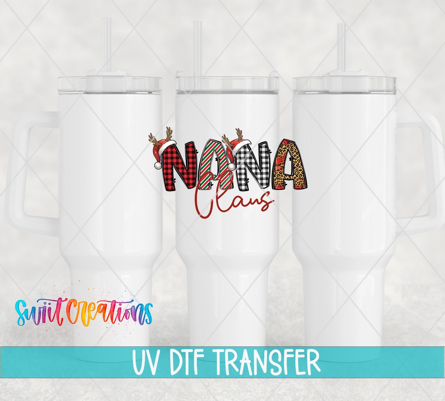 three white tumblers with a custom text design on them.