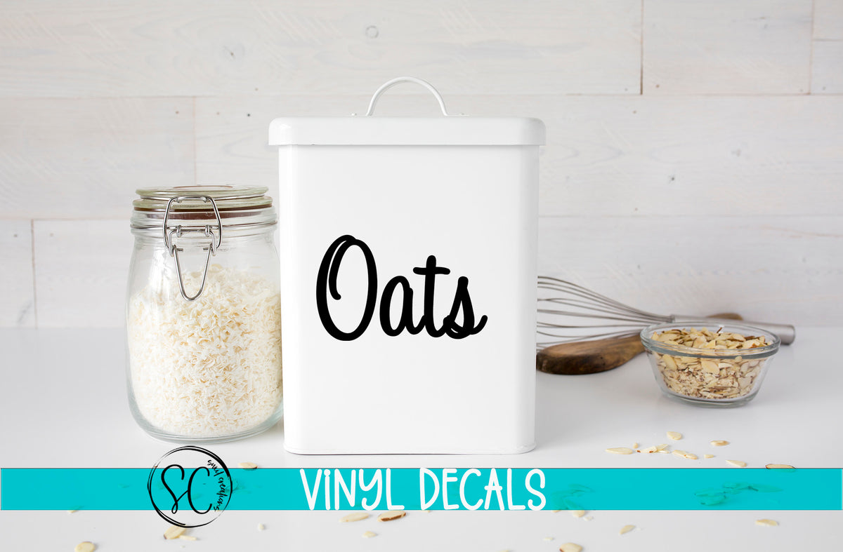 a canister filled with oats next to a bowl of oats