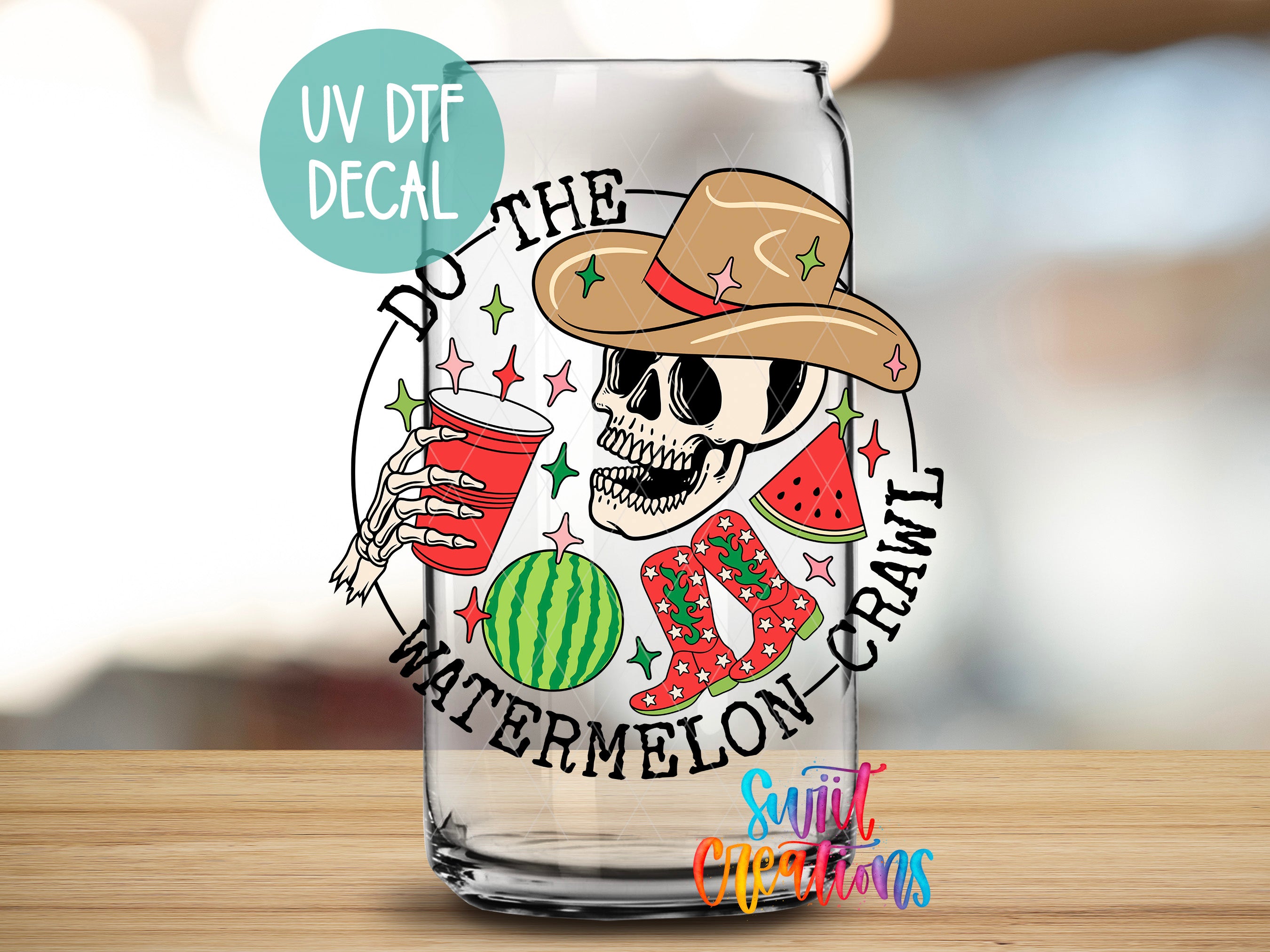 a glass with a skull wearing a cowboy hat