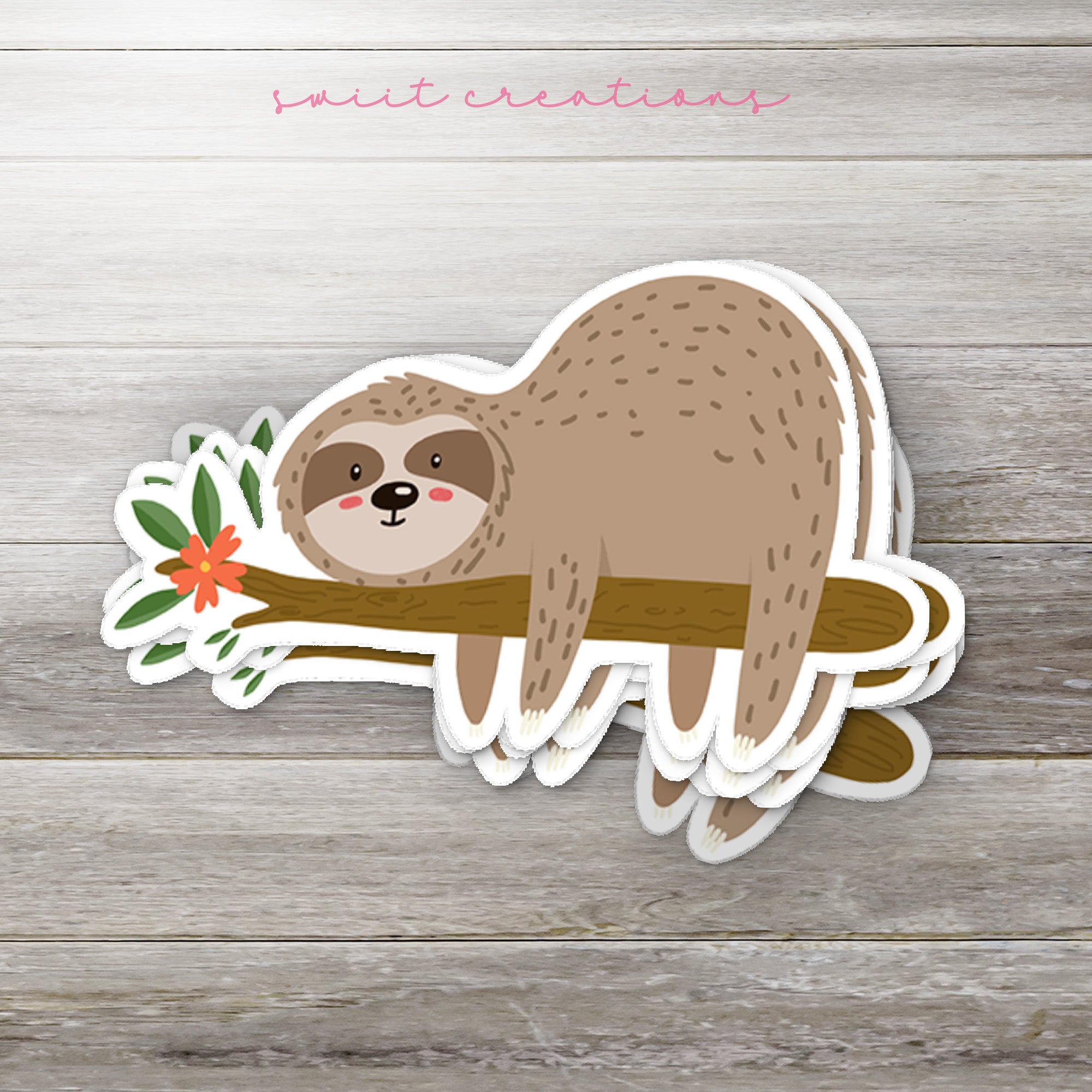 a sticker of a slotty sitting on a tree branch