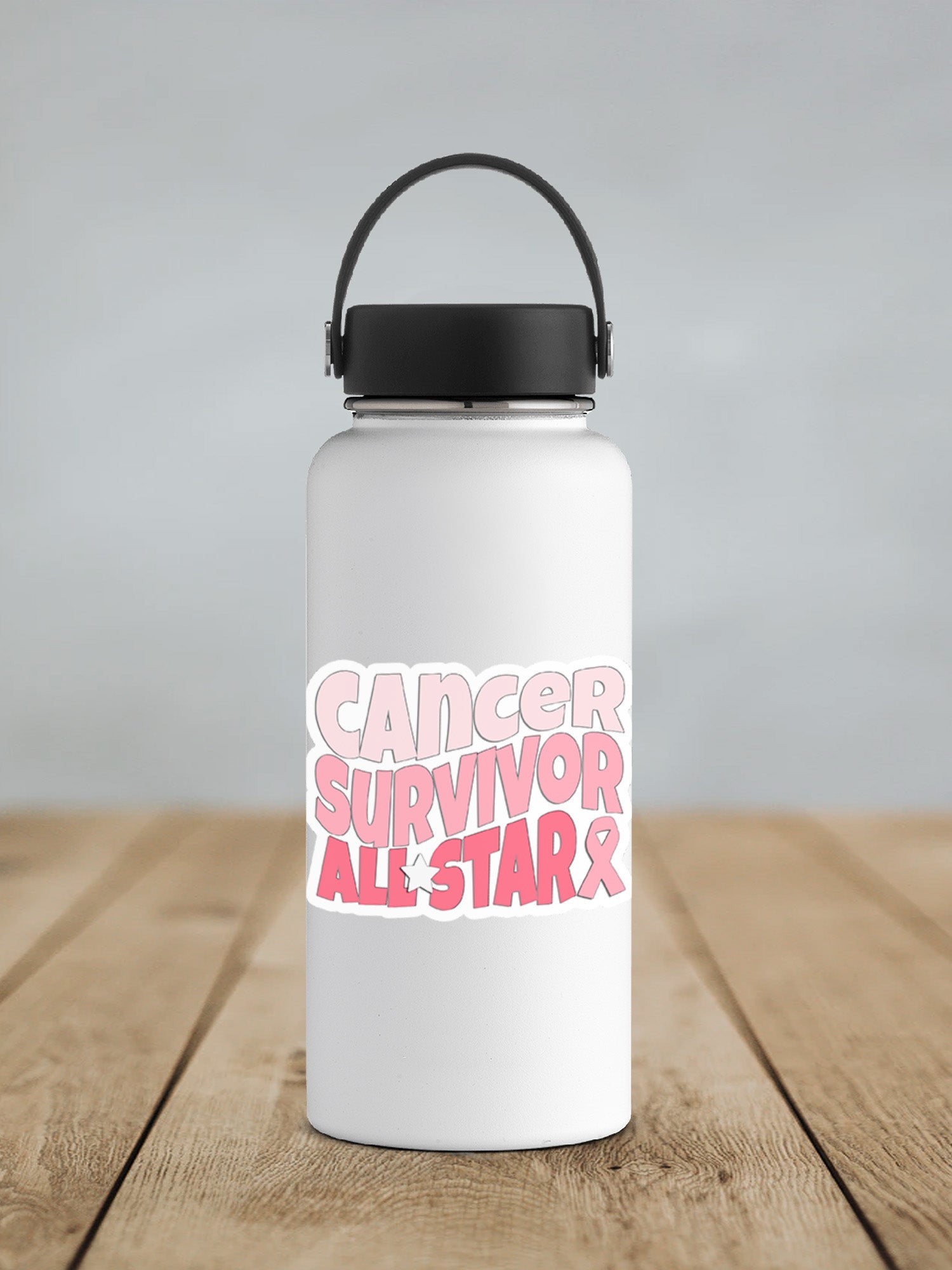 a white water bottle sitting on top of a wooden table