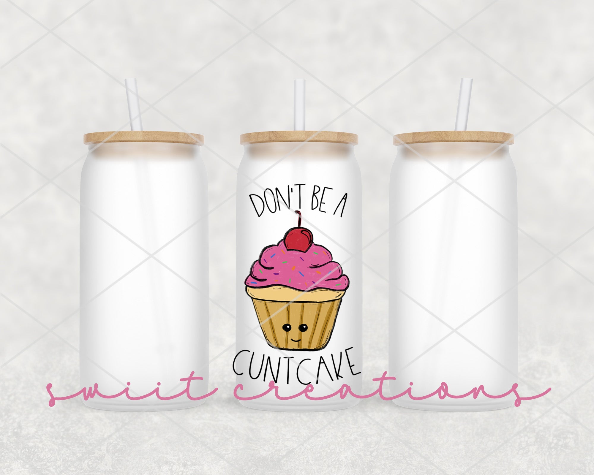 a couple of cups with straws on top of them