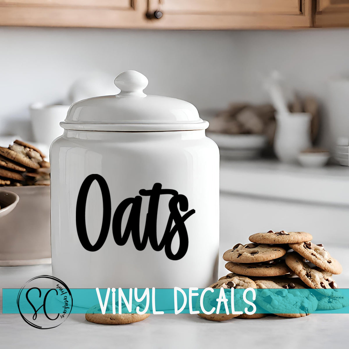 a cookie jar with the word oats on it