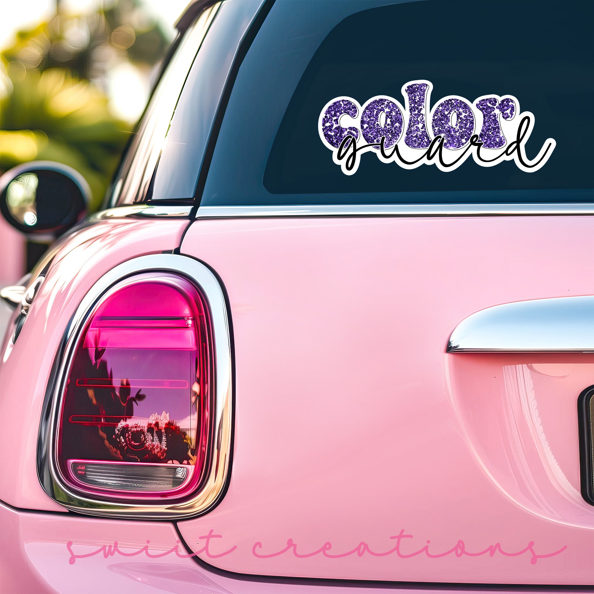 a pink car with the word color written on it