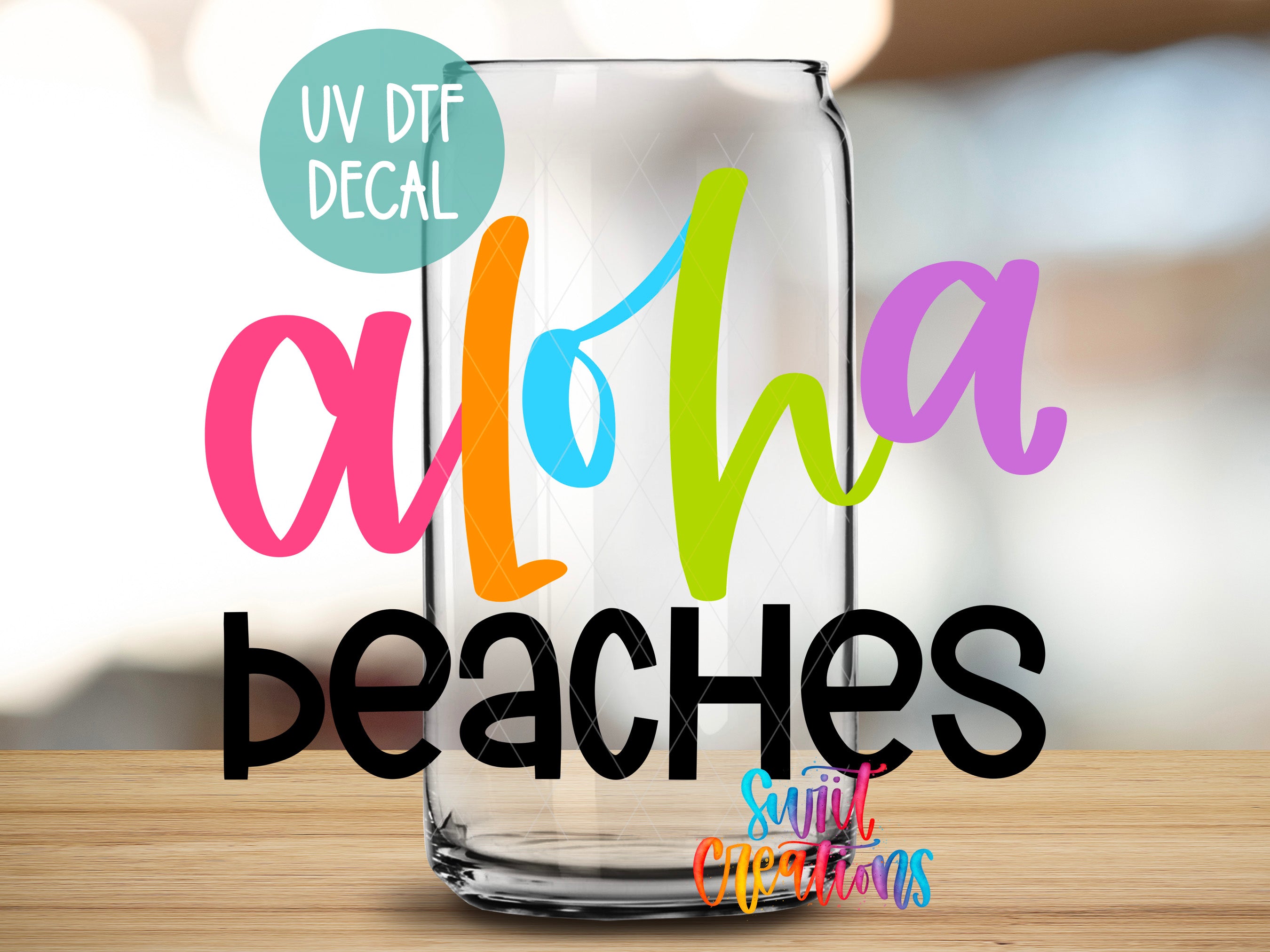 a glass with the words aloha peaches on it
