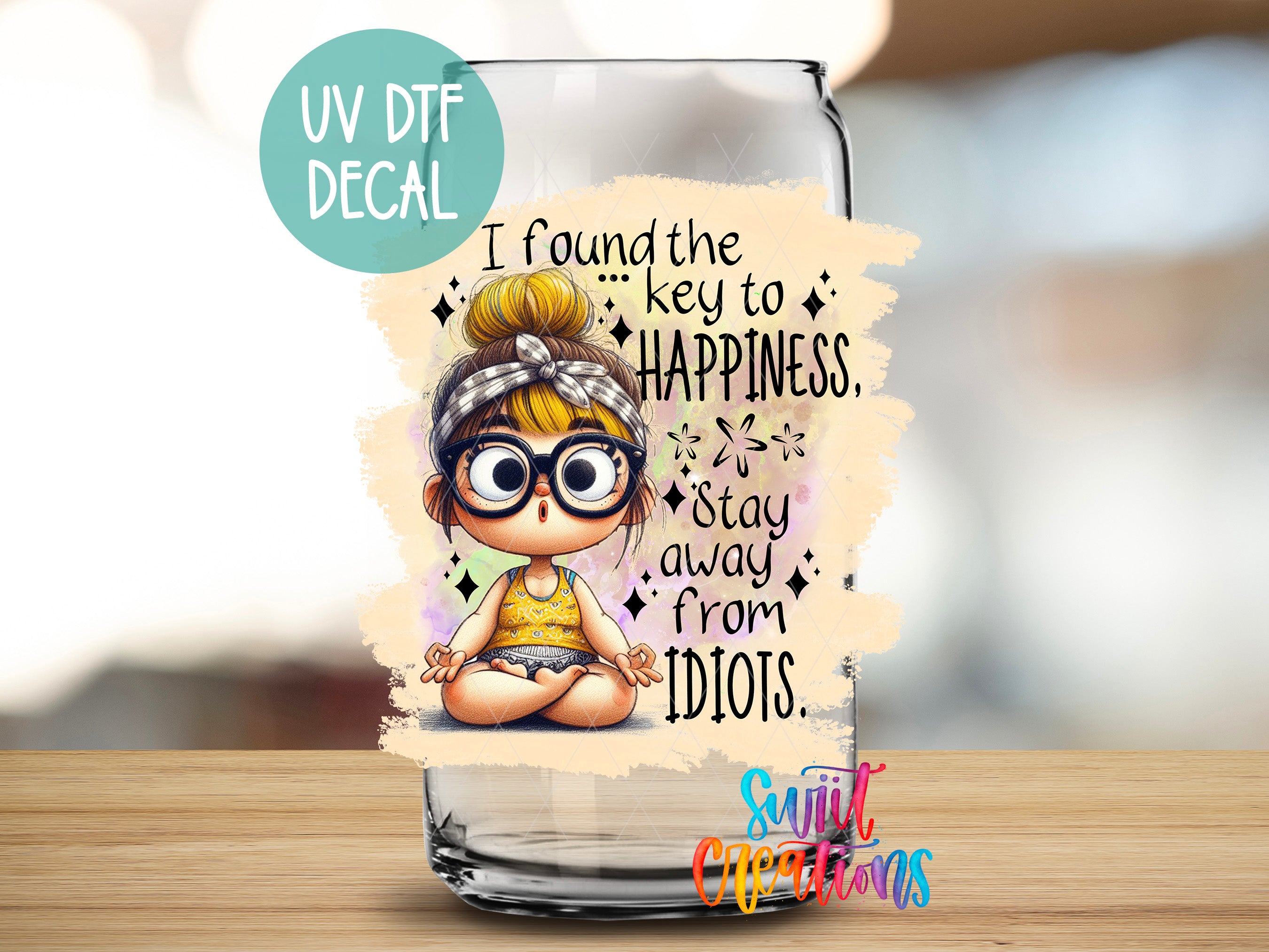 a glass with a picture of a girl on it