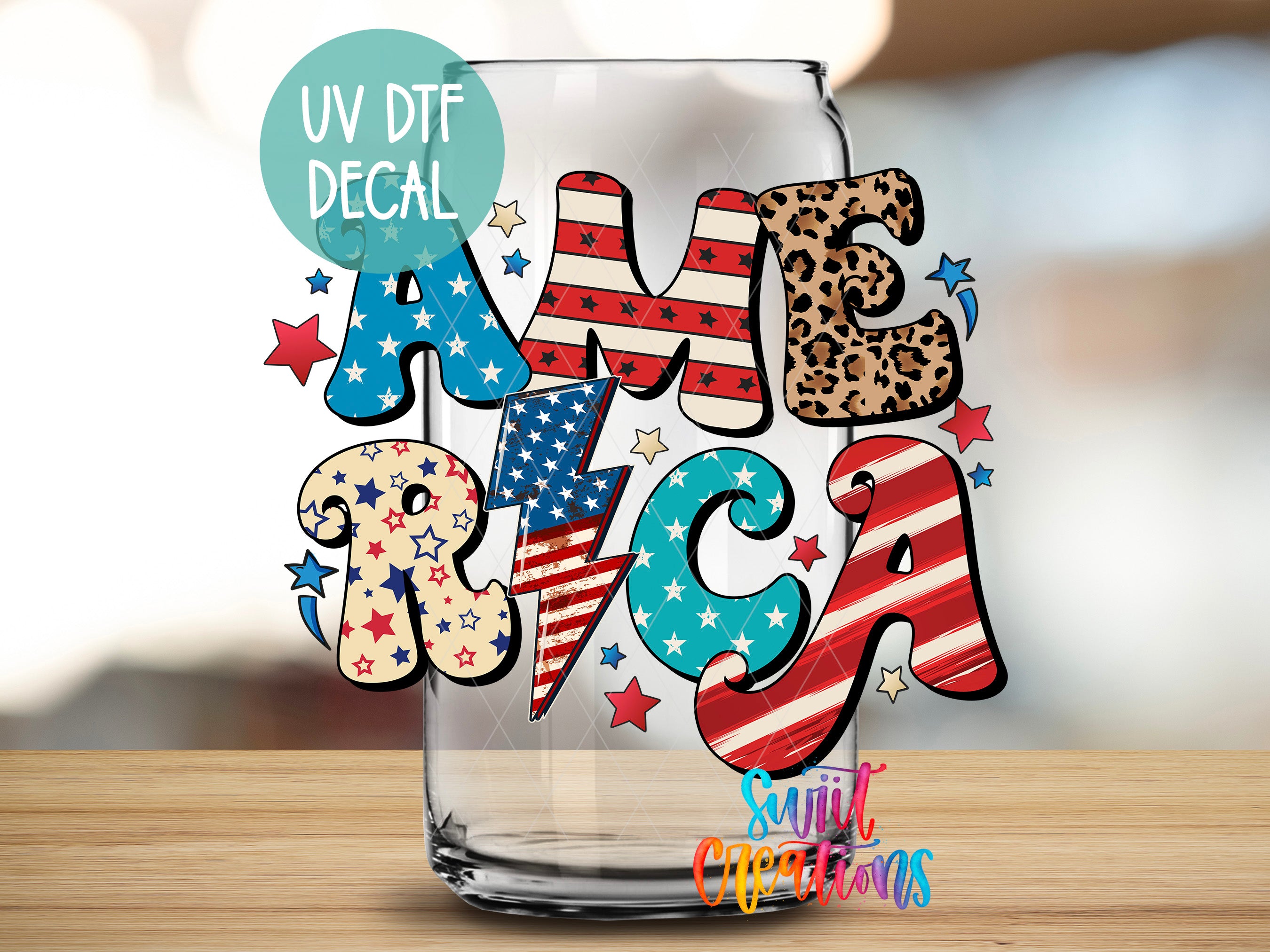 a glass with the word usa painted on it