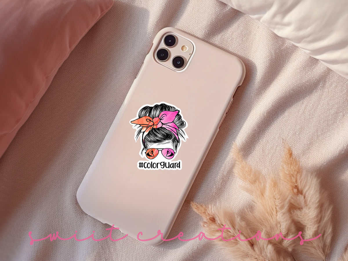 a phone case with a sticker of a woman's head