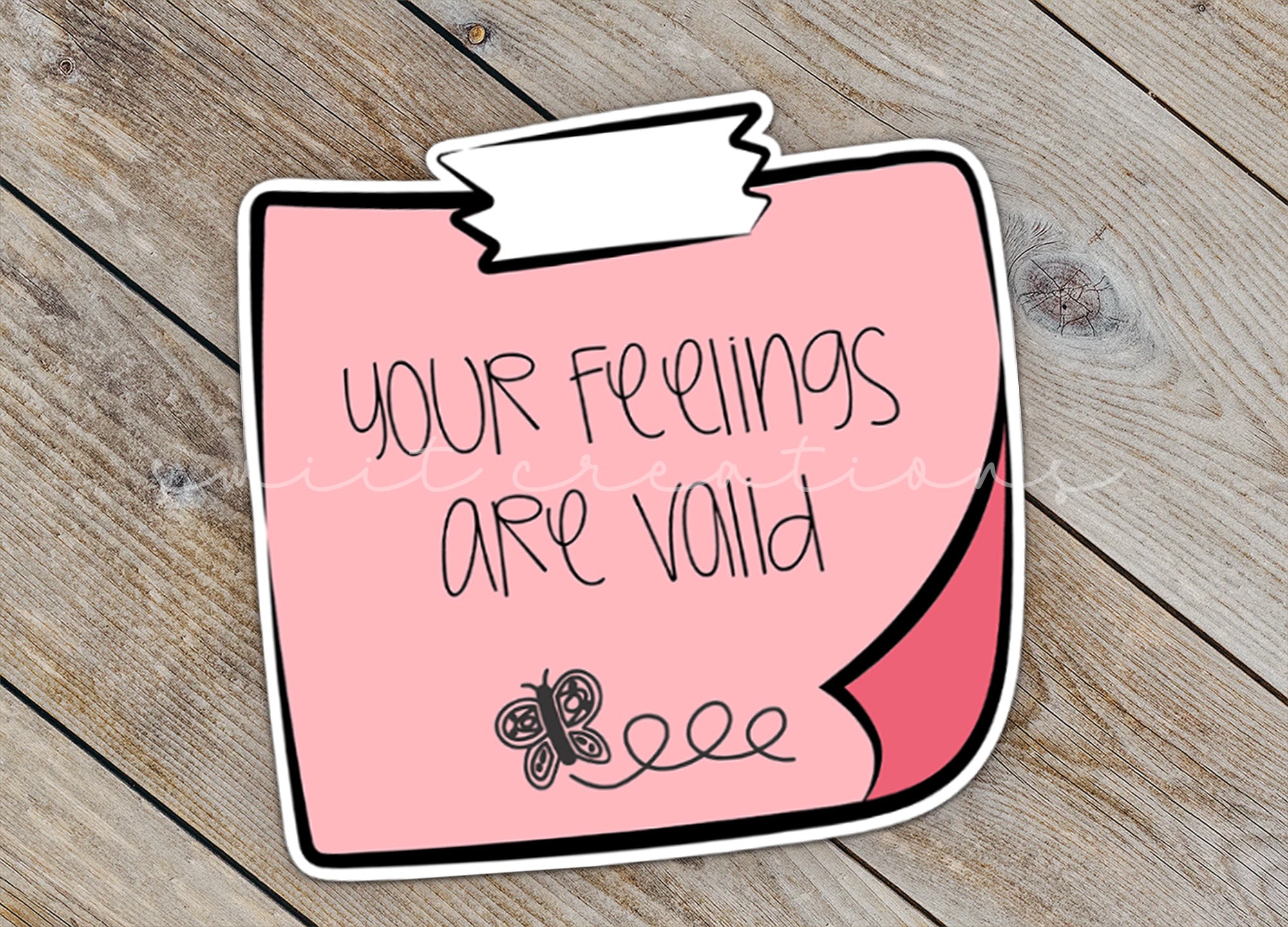 a pink sticker with the words your feelings are void