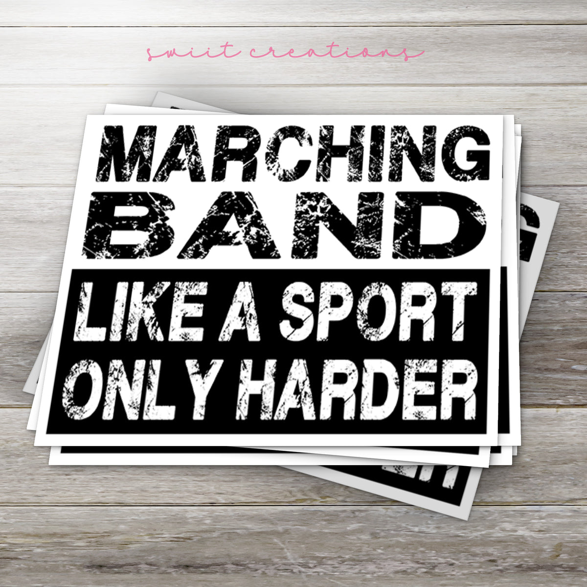 a bunch of stickers that say marching band like a sport only harder