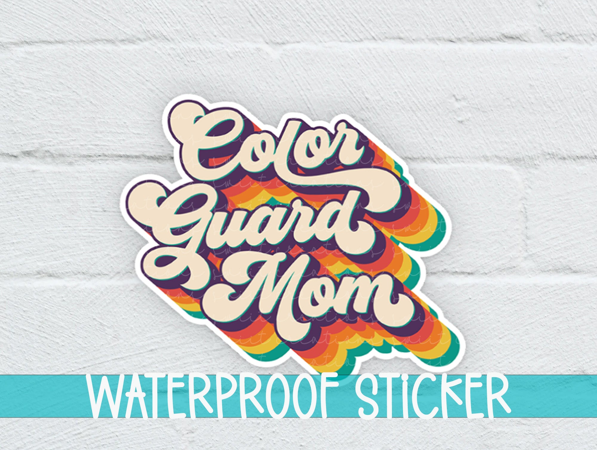 a waterproof sticker that says color guard mom