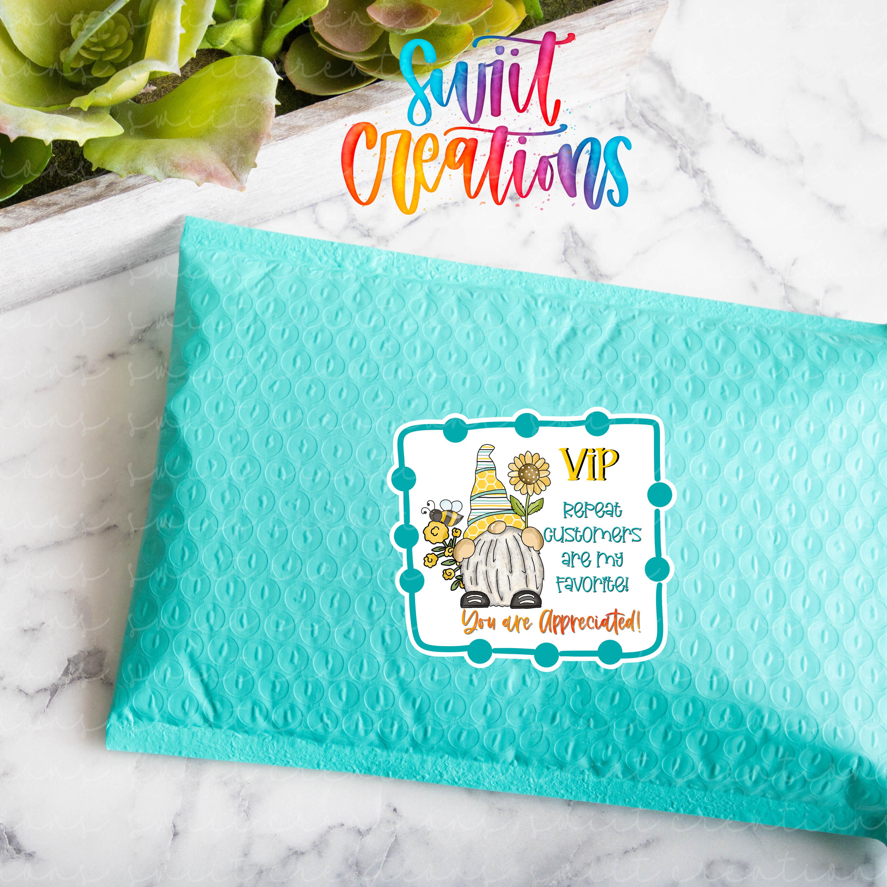 a blue paper bag with a picture of a person on it