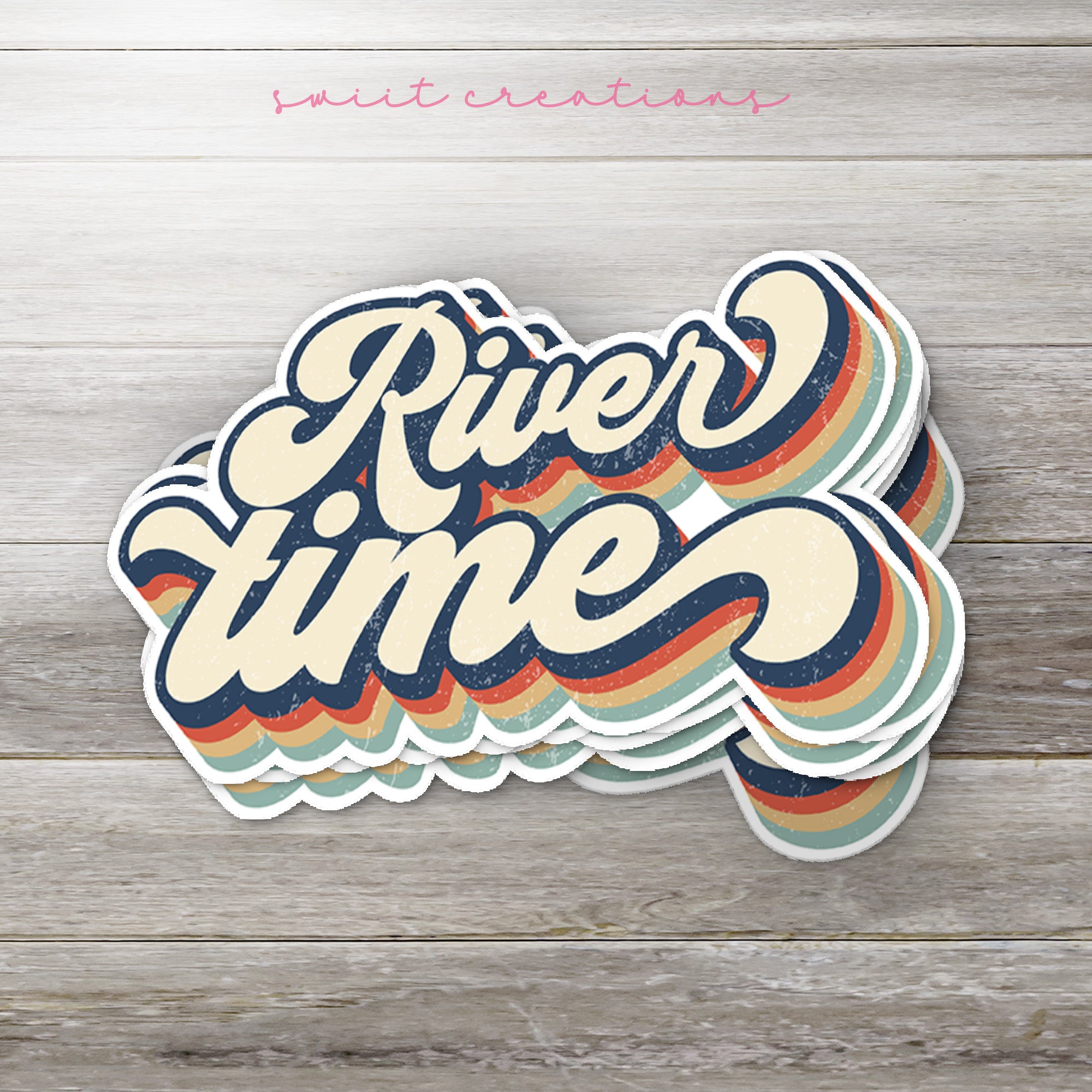 a sticker that says river time on it