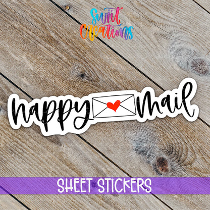 a sticker that says happy mail with a heart