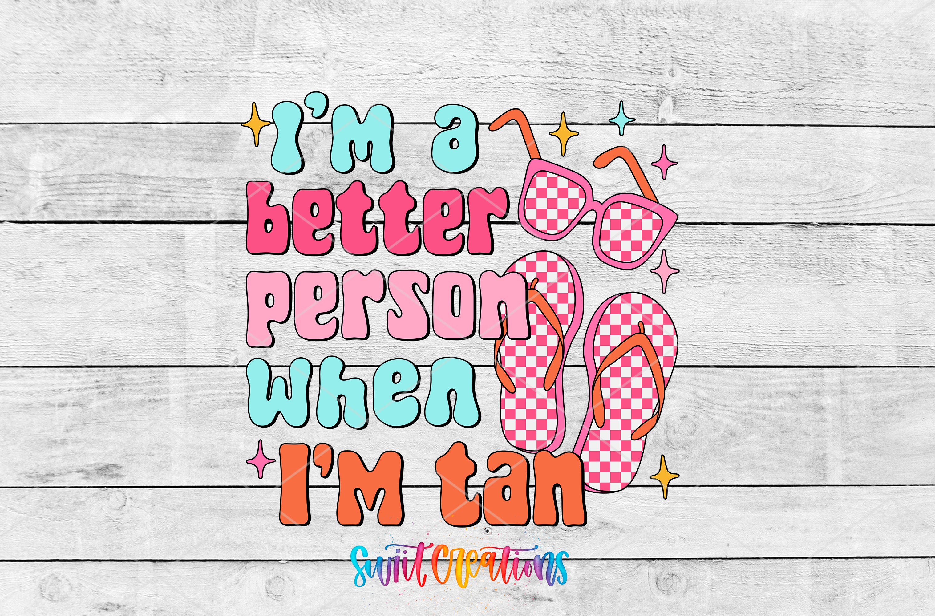 a colorful and playful graphic design with text and illustrations related to summer and beach-related items.