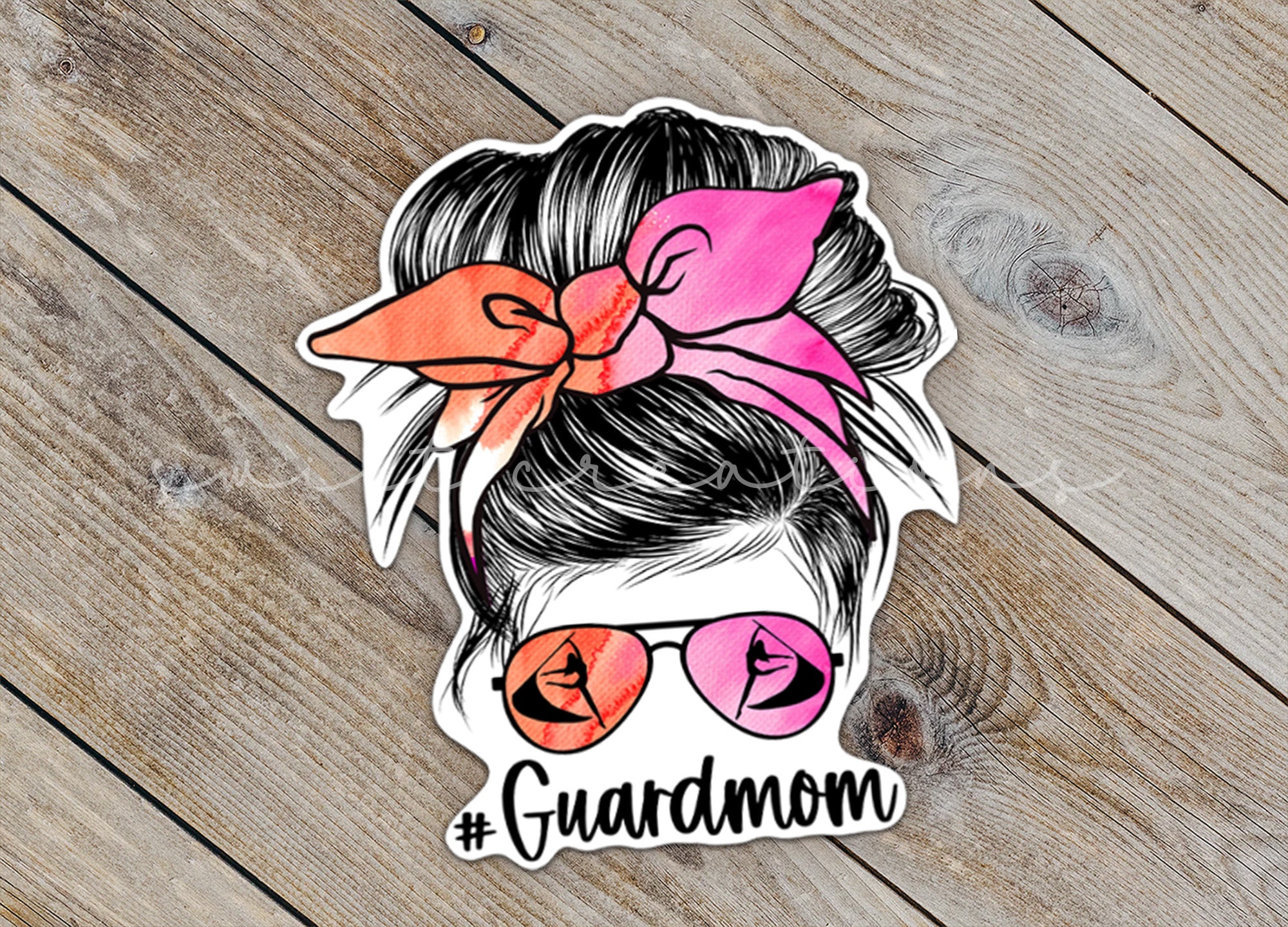 a sticker of a woman with a pink bow and sunglasses