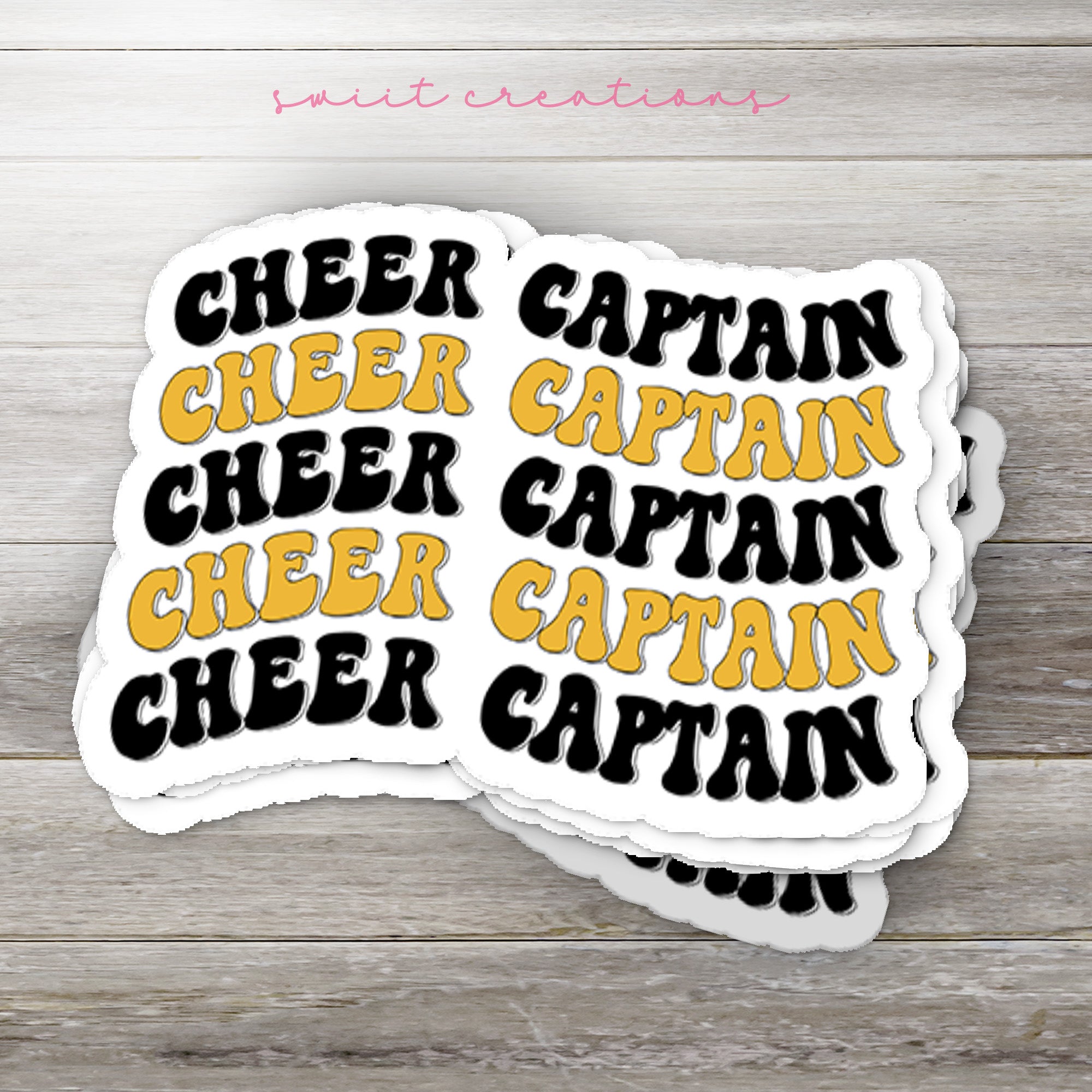 a sticker that says cheer captain, cheer captain, cheer captain, cheer captain