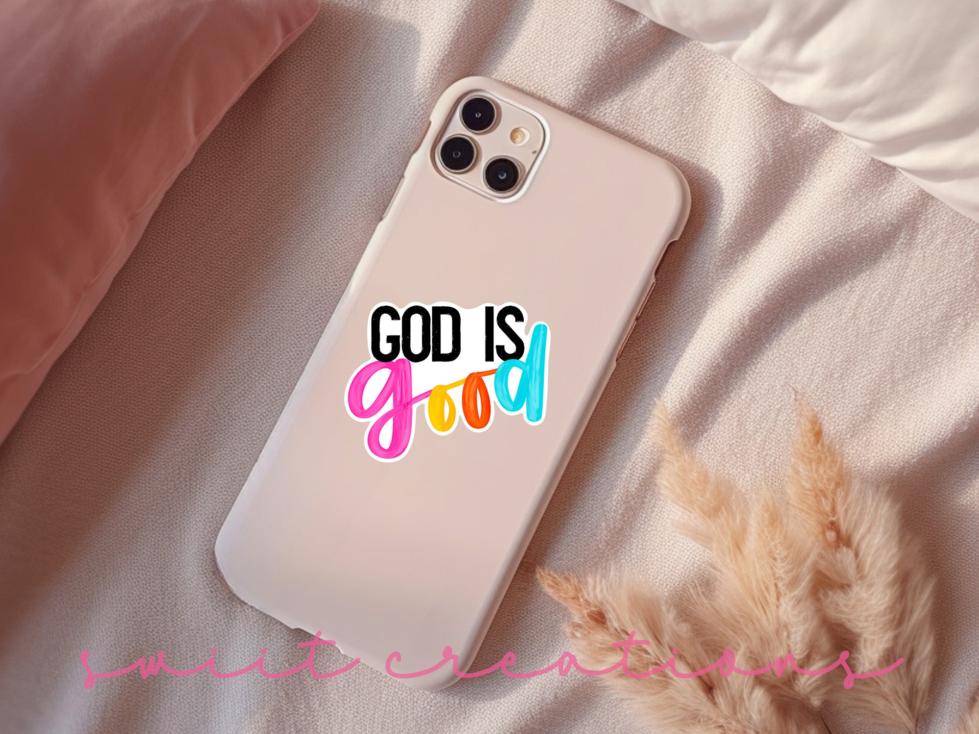 a phone case with the words god is good on it