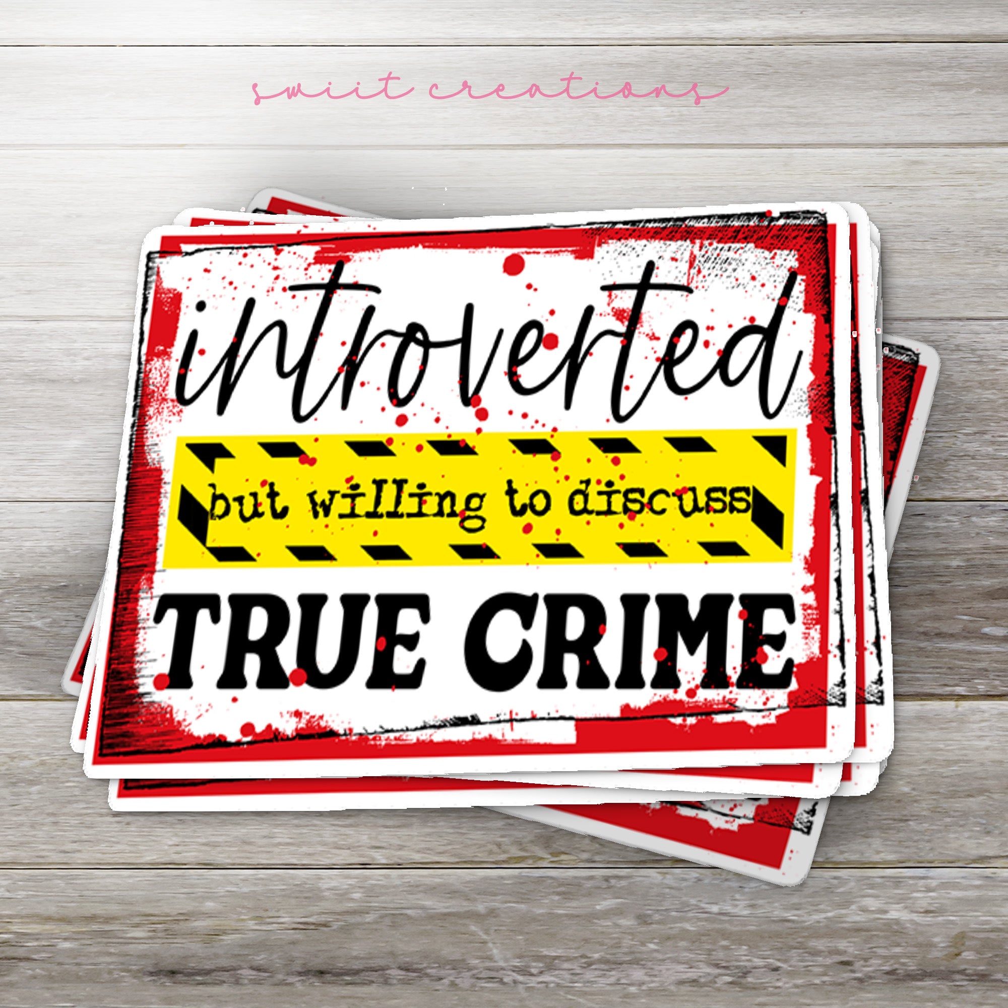 a red and white sign that says, involved but will not discuss true crime