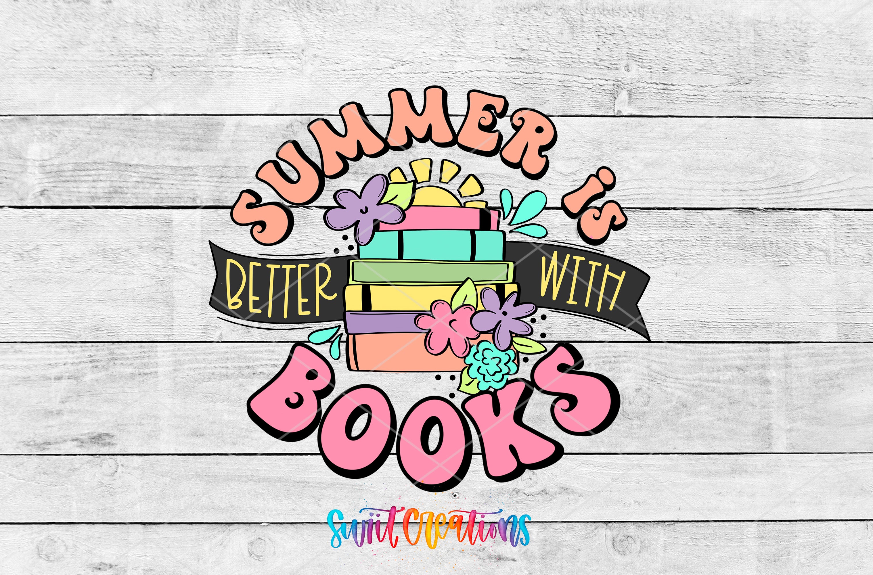 a colorful and whimsical design with the text "Summer is better with books" prominently displayed.