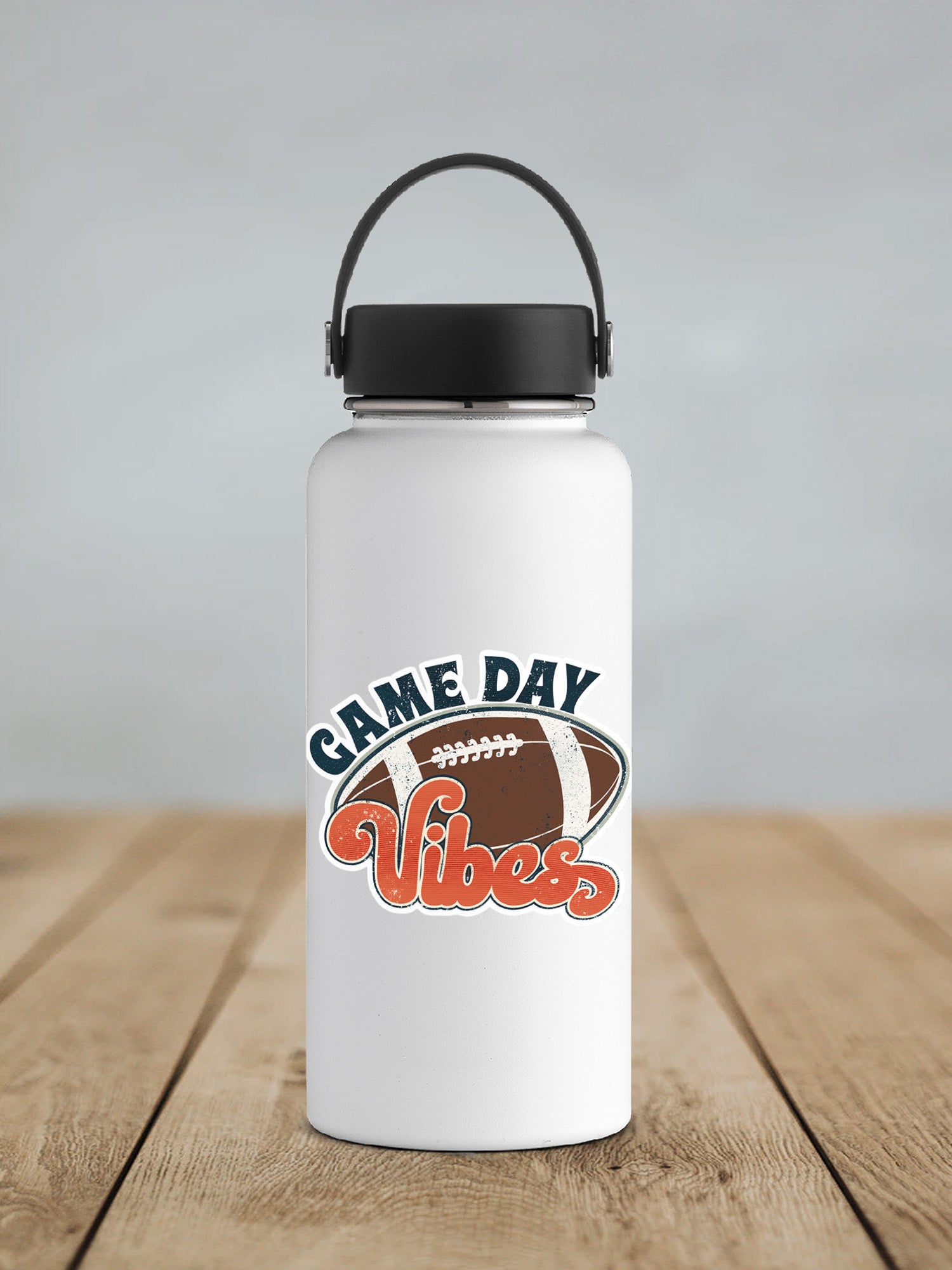 a white water bottle with a game day viber on it