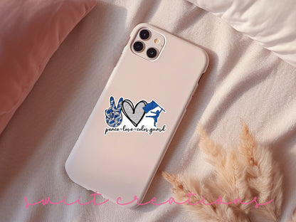 a phone case with a peace and love sticker on it