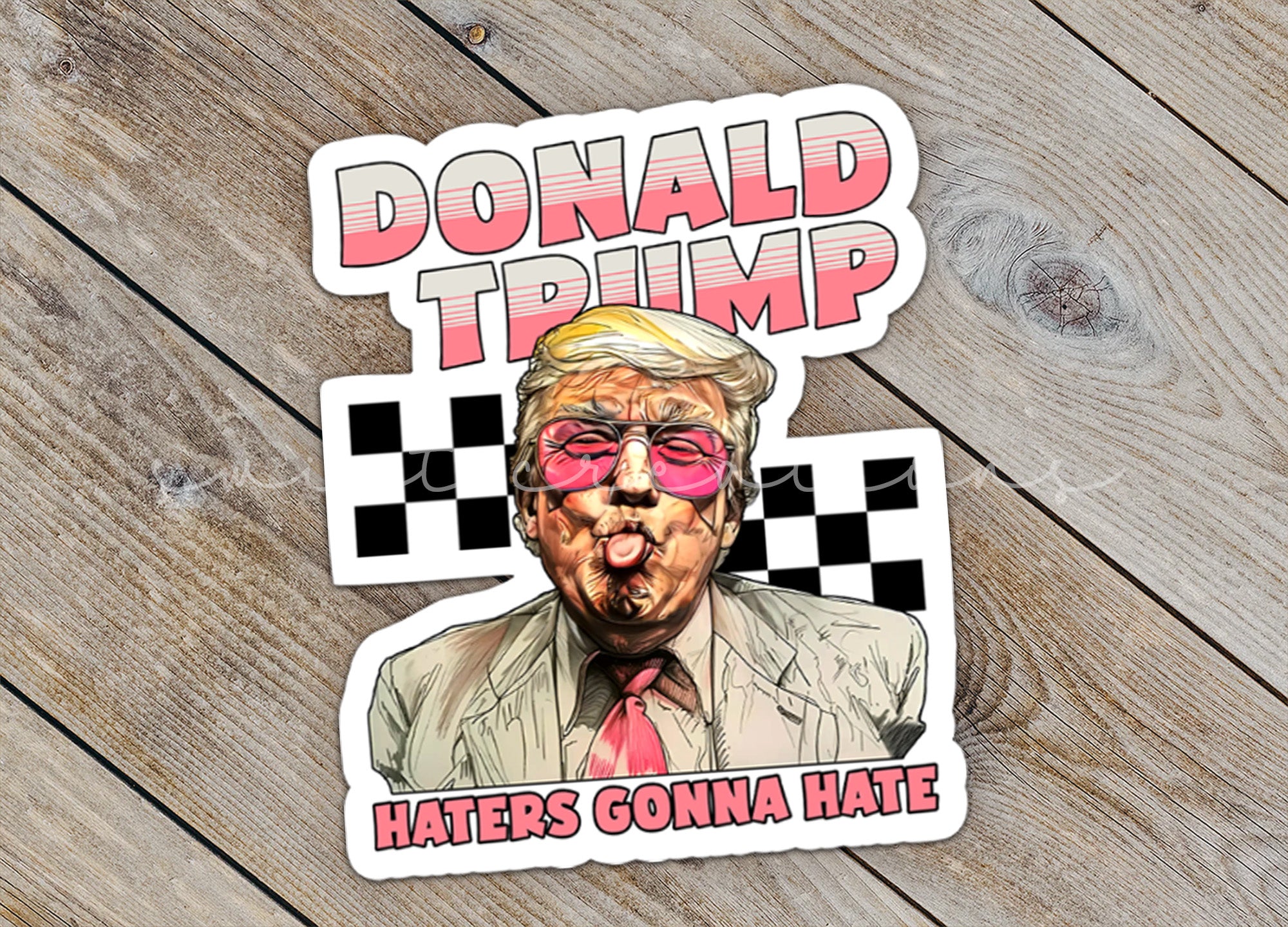 a sticker with a picture of donald trump on it