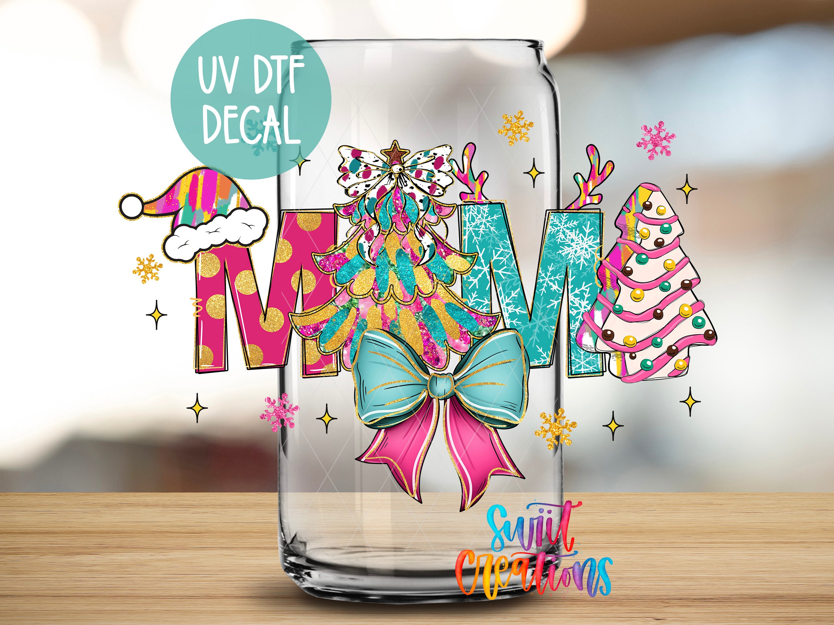 a glass with the word merry written in it