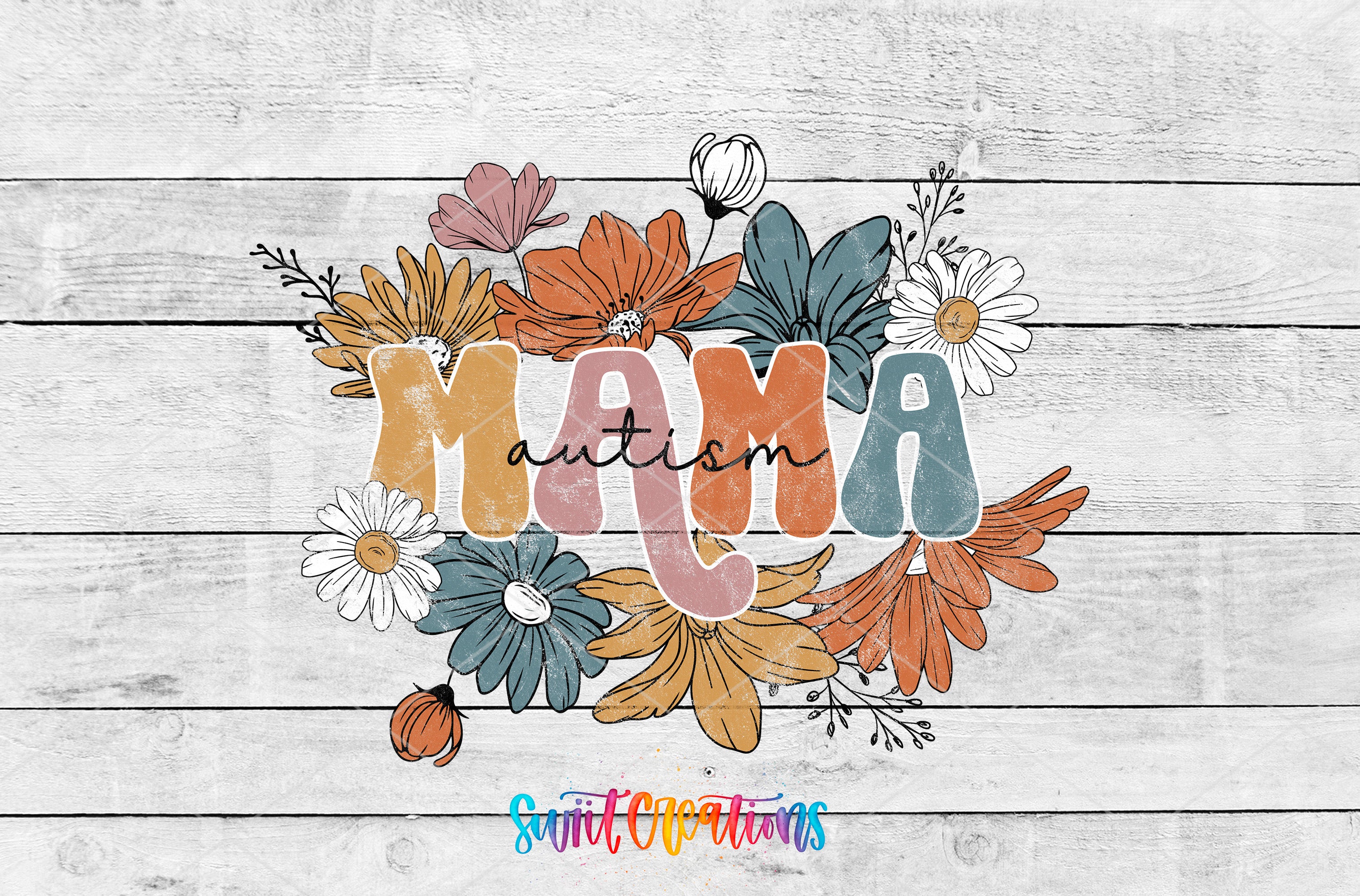 a colorful floral design with the word "Autism" prominently displayed in the center.