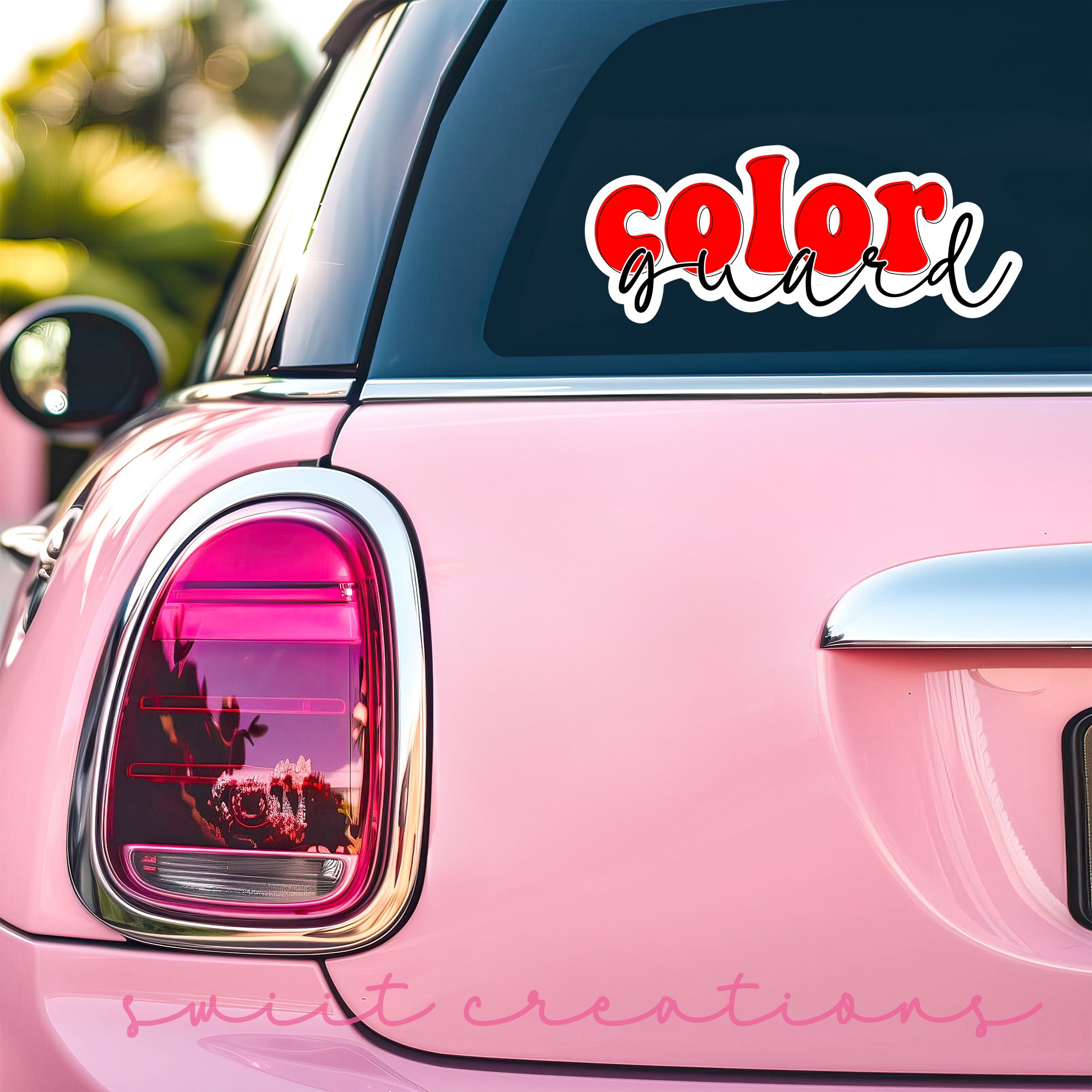 a pink car with the word color on it