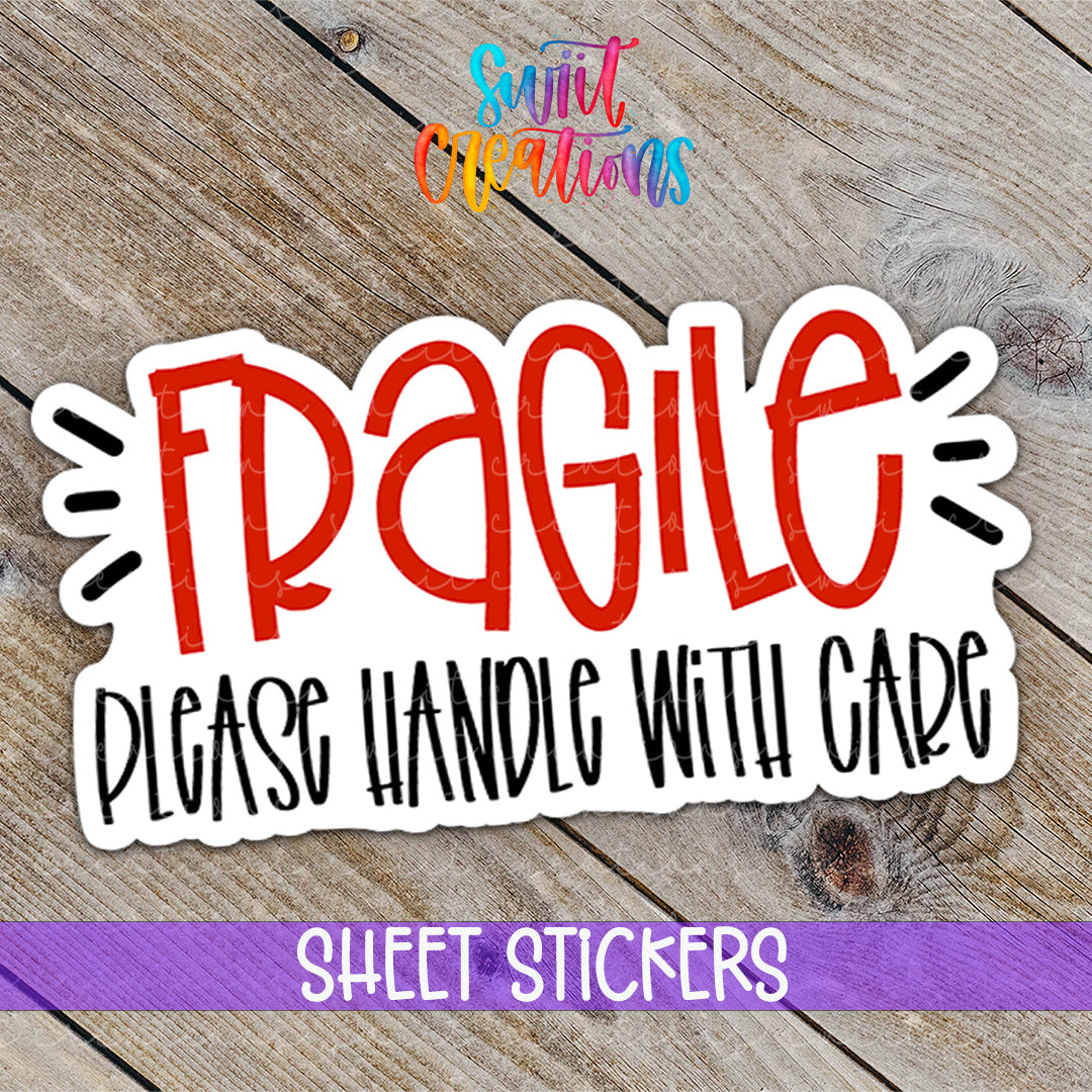 a sticker that says fragile please hands with care