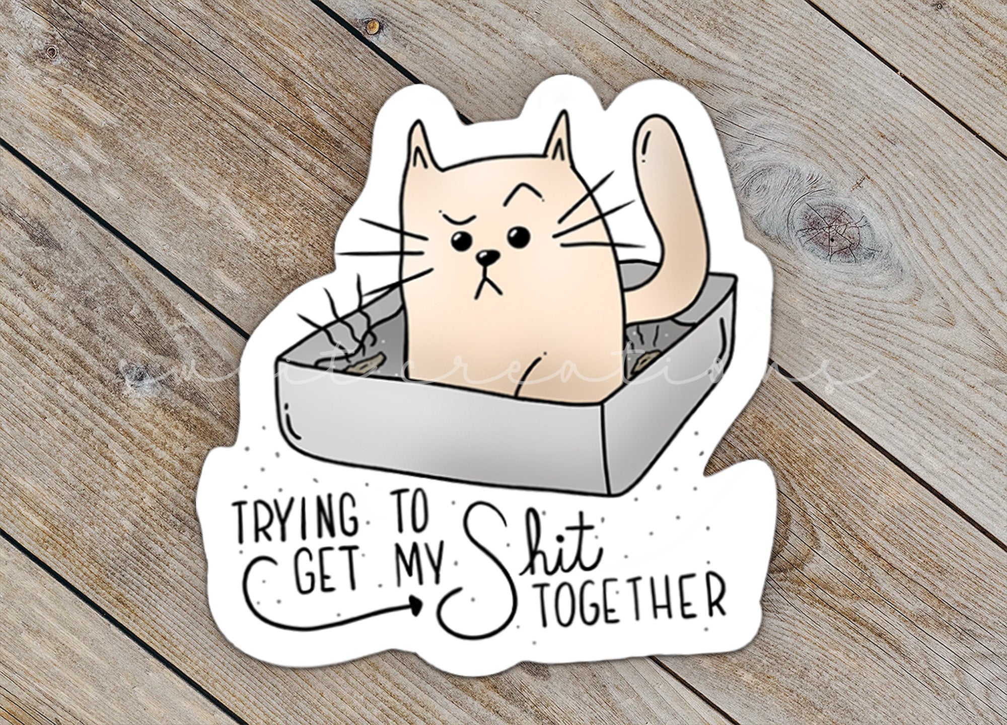 a sticker that says trying to get my shit together